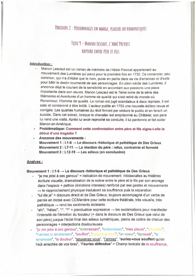 5
10
15
Objet d'étude 2: LE ROMAN ET LE RÉCIT DU MOYEN-AGE AU XXI" SIÈCLE
Guvre intégrale - Manon Lescaut - LL#9
Je me jetai à ses genoux. A
