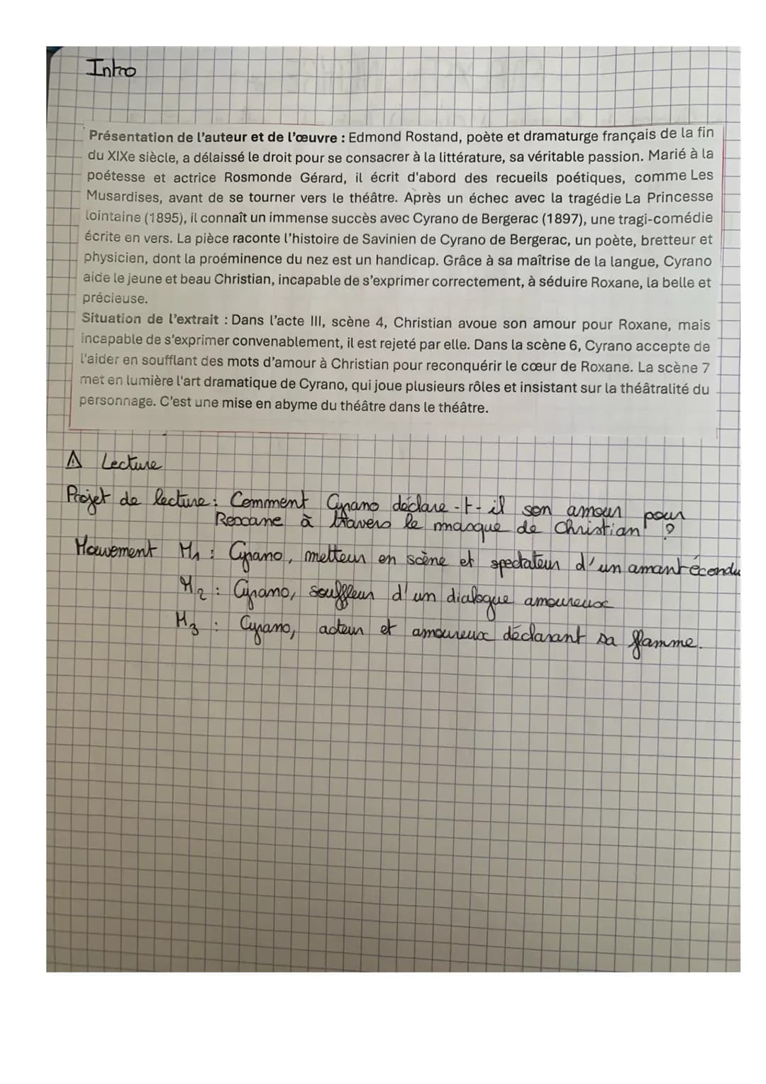 # ANALYSE LINÉAIRE n°3
→ Cyrano de Bergerac d'Edmond Rostand, acte III, scène 7
Comment Cyrano déclare son amour pour
Roxanne à travers le m