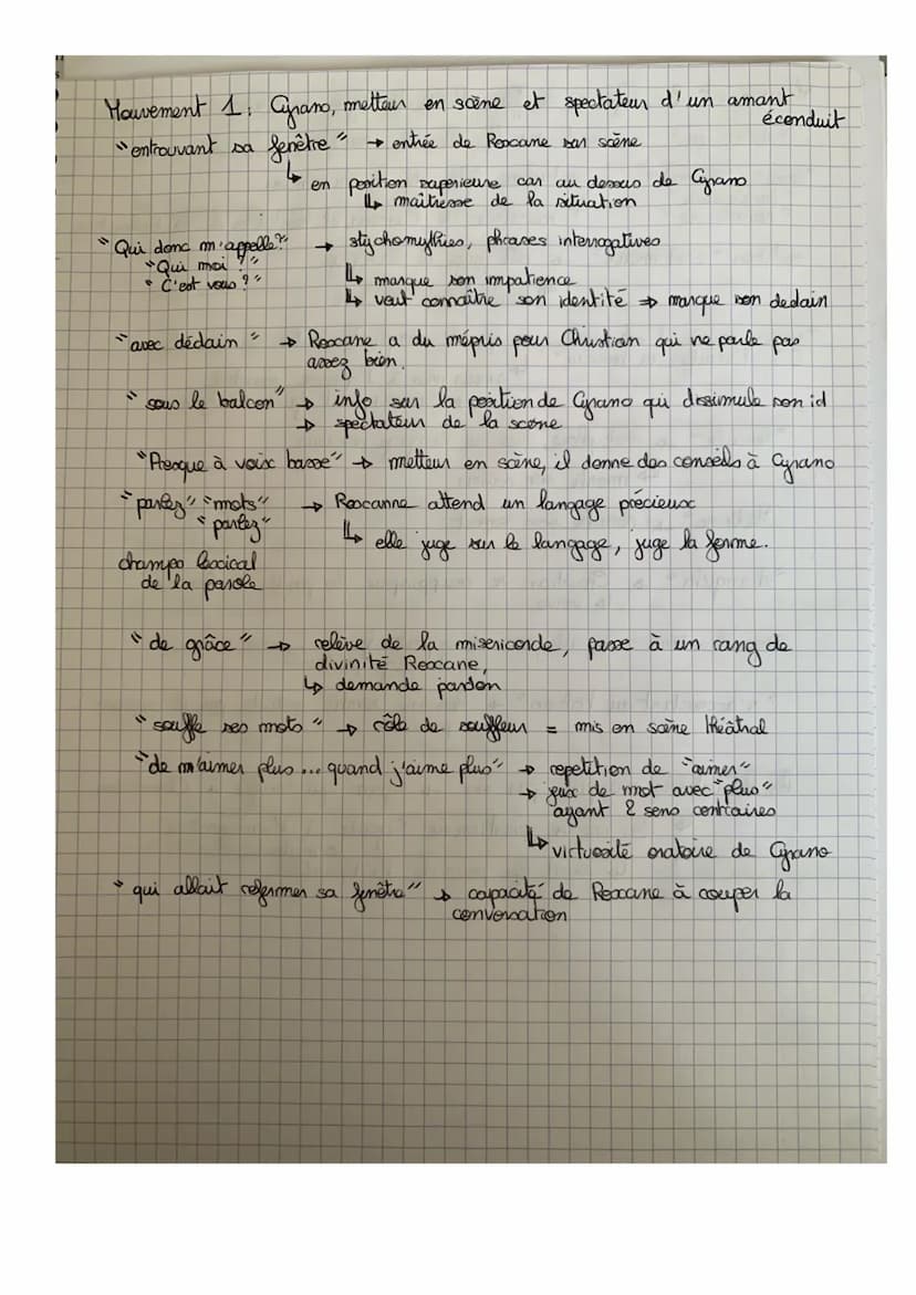 # ANALYSE LINÉAIRE n°3
→ Cyrano de Bergerac d'Edmond Rostand, acte III, scène 7
Comment Cyrano déclare son amour pour
Roxanne à travers le m