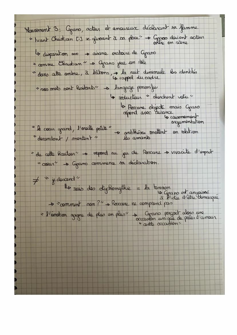 # ANALYSE LINÉAIRE n°3
→ Cyrano de Bergerac d'Edmond Rostand, acte III, scène 7
Comment Cyrano déclare son amour pour
Roxanne à travers le m