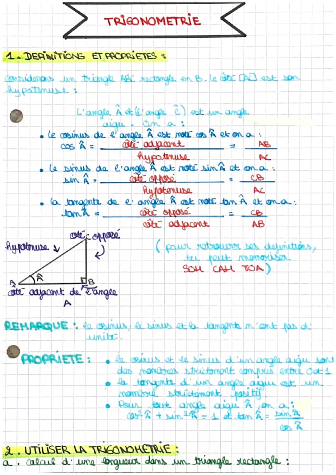 THEOREME DE THALES-TRIANGLES
1- THEOREME DE THALES:
2. theoreme
alors.
si les points A, B, M et A. C. N sont alignés AM AN
et si les droites
