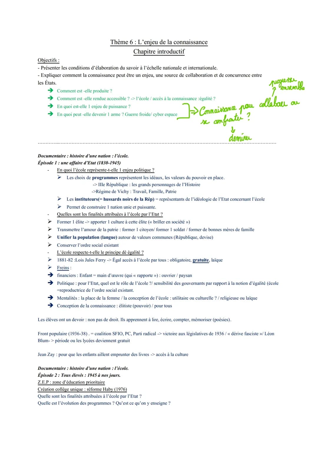 thème 6 connaissance chapitre intro + chapitre 1
