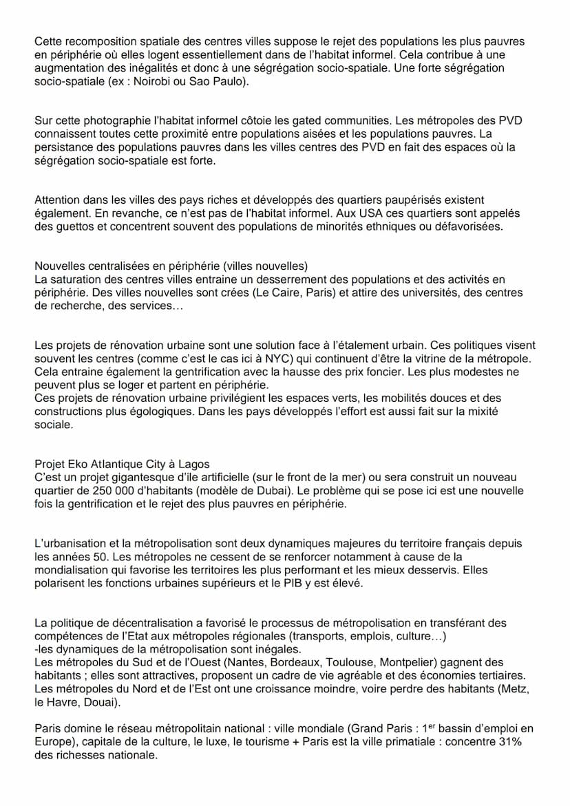 Thème 1: la métropolisation, un processus mondial différencié
Depuis 2007, plus de la moitié de la population mondial vit en ville. L'urbani