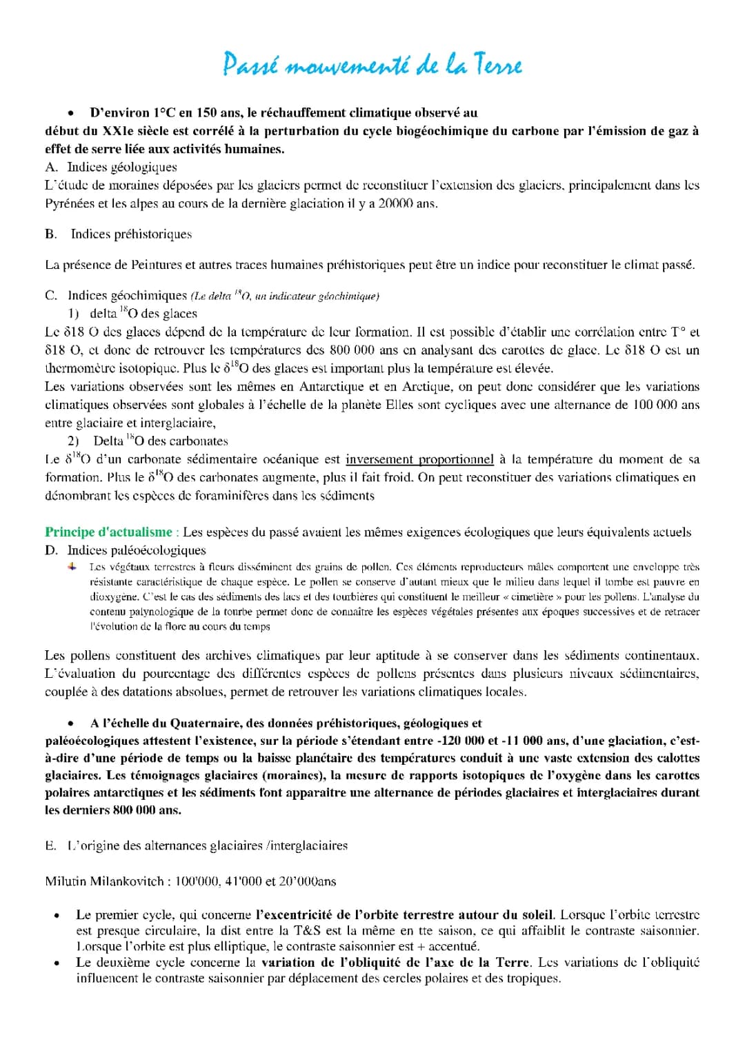 Reconstituer et Comprendre les Variations Climatiques Passées - Fiches et Quiz SVT Terminale
