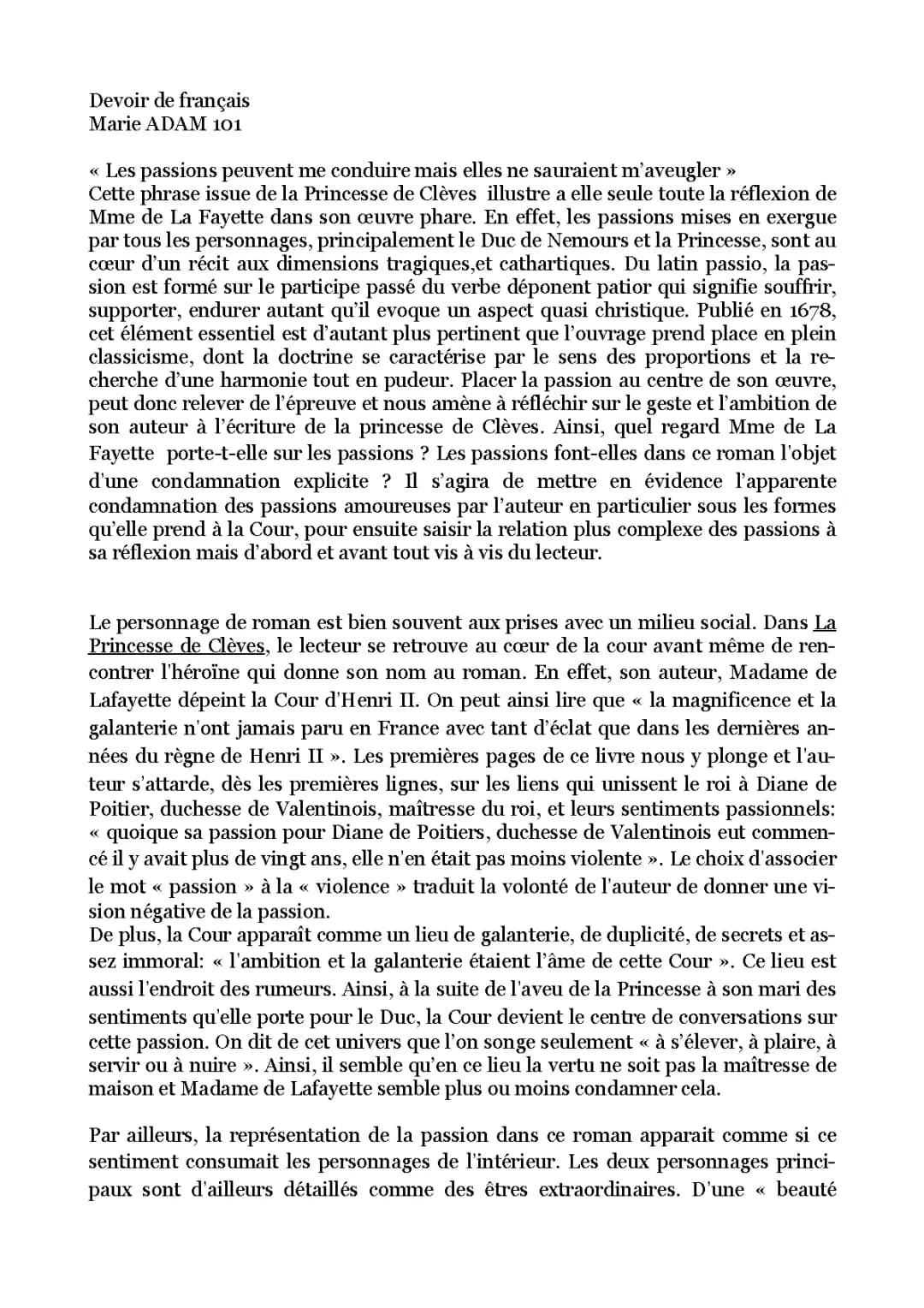 Dissertation Sujet Corrigé en Français: La Princesse de Clèves - Résumé et Personnages