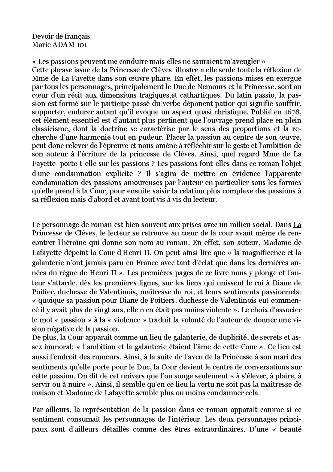 Dissertation Sujet Corrigé en Français: La Princesse de Clèves - Résumé et Personnages