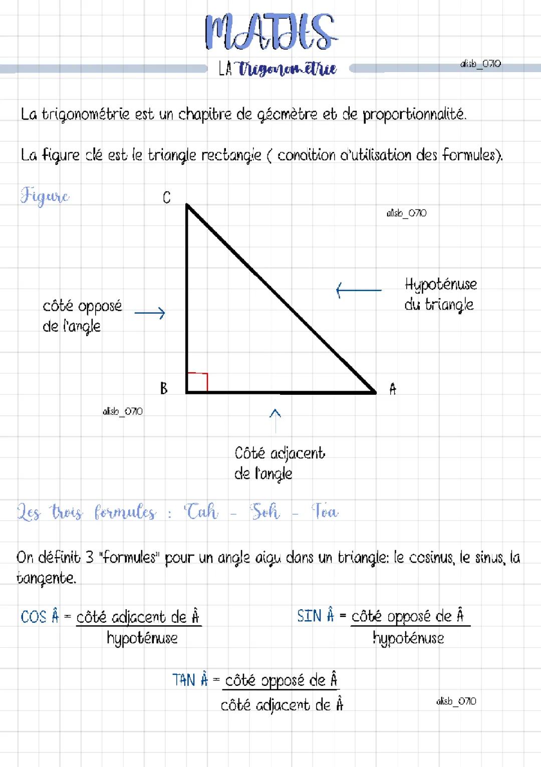 Cours complet de trigonométrie PDF: Sinus, Cosinus, Tangente pour les 3ème et Terminale