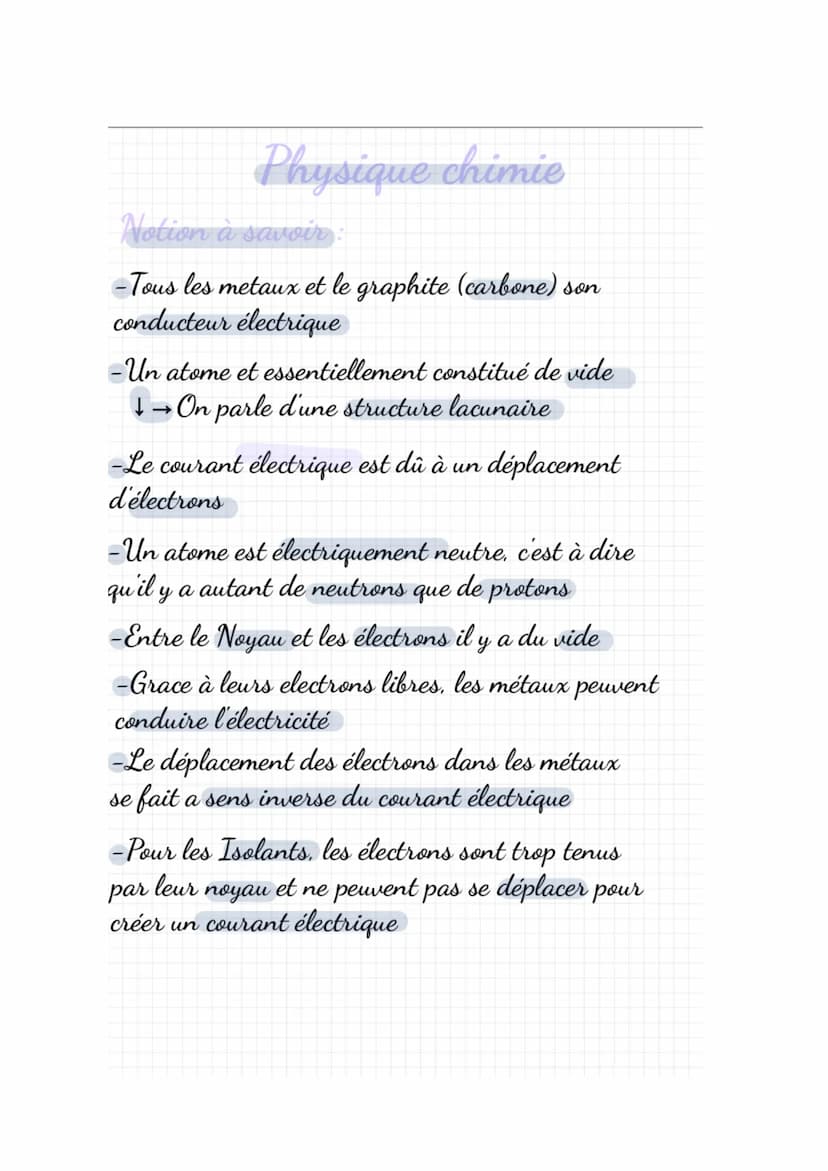 Conducteur
-Aluminium -Or
-Fer
-Cuivre
Physique chimie
Métaux
+
Schéma de l'atome:
+
-Argent
-Plomb
+
+
Isolants
-Caoutchouc -Laine
-Liege
S
