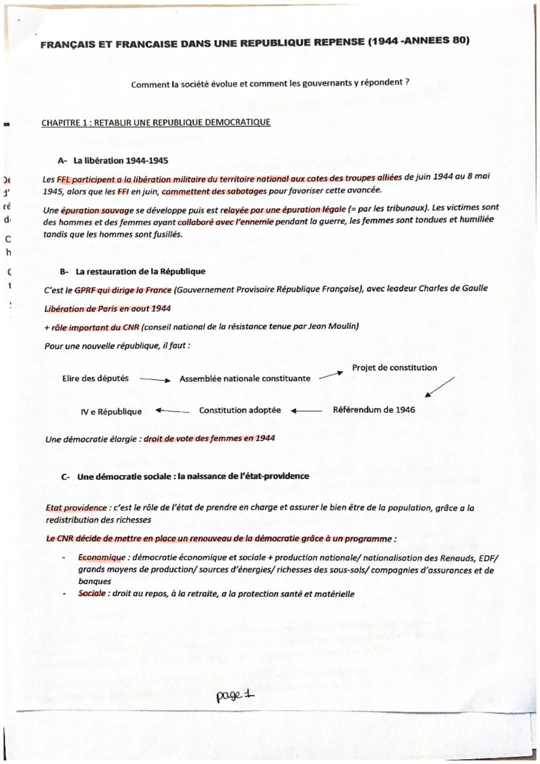 ){
d'
ré
d
C
h
(
t
FRANÇAIS ET FRANCAISE DANS UNE REPUBLIQUE REPENSE (1944-ANNEES 80)
Comment la société évolue et comment les gouvernants y