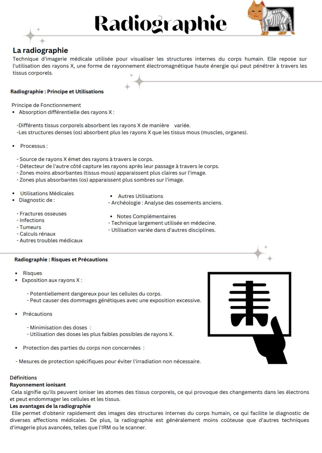 Radiographie
La radiographie
Technique d'imagerie médicale utilisée pour visualiser les structures internes du corps humain. Elle repose sur