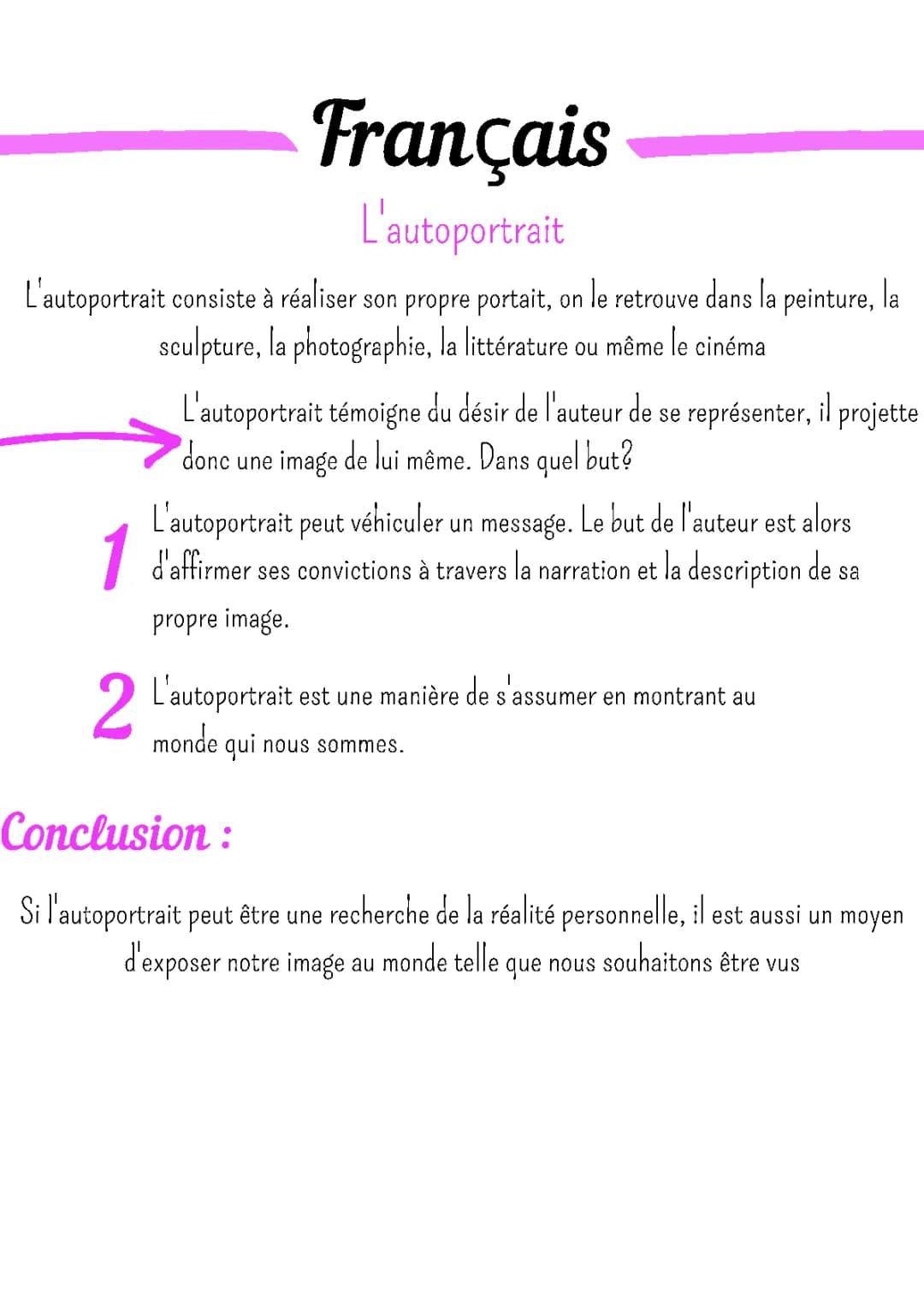 Français : Analyse de l'Autoportrait