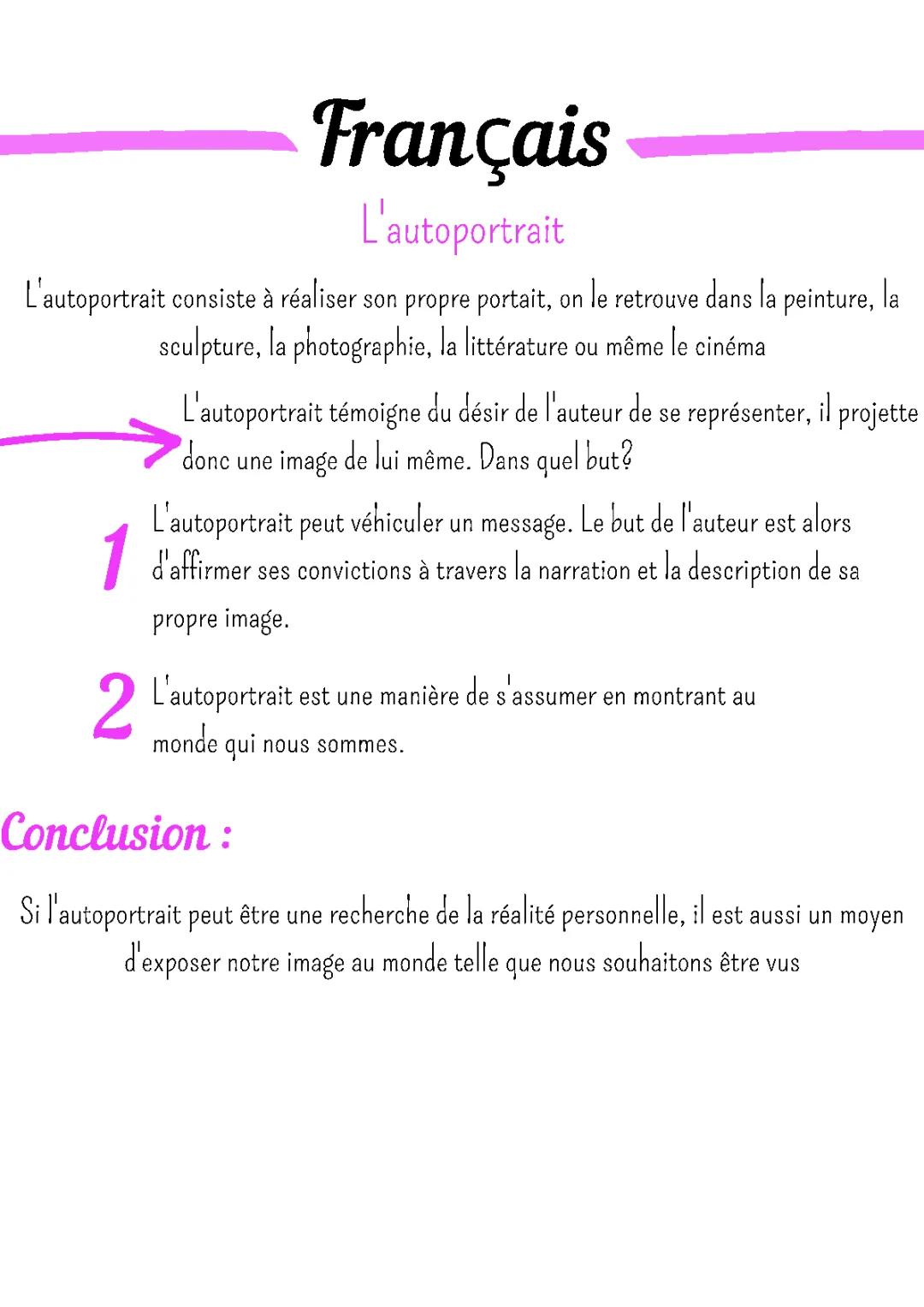 L'Autoportrait en Peinture et en Littérature: Définition et Exemples pour les Élèves de 3ème