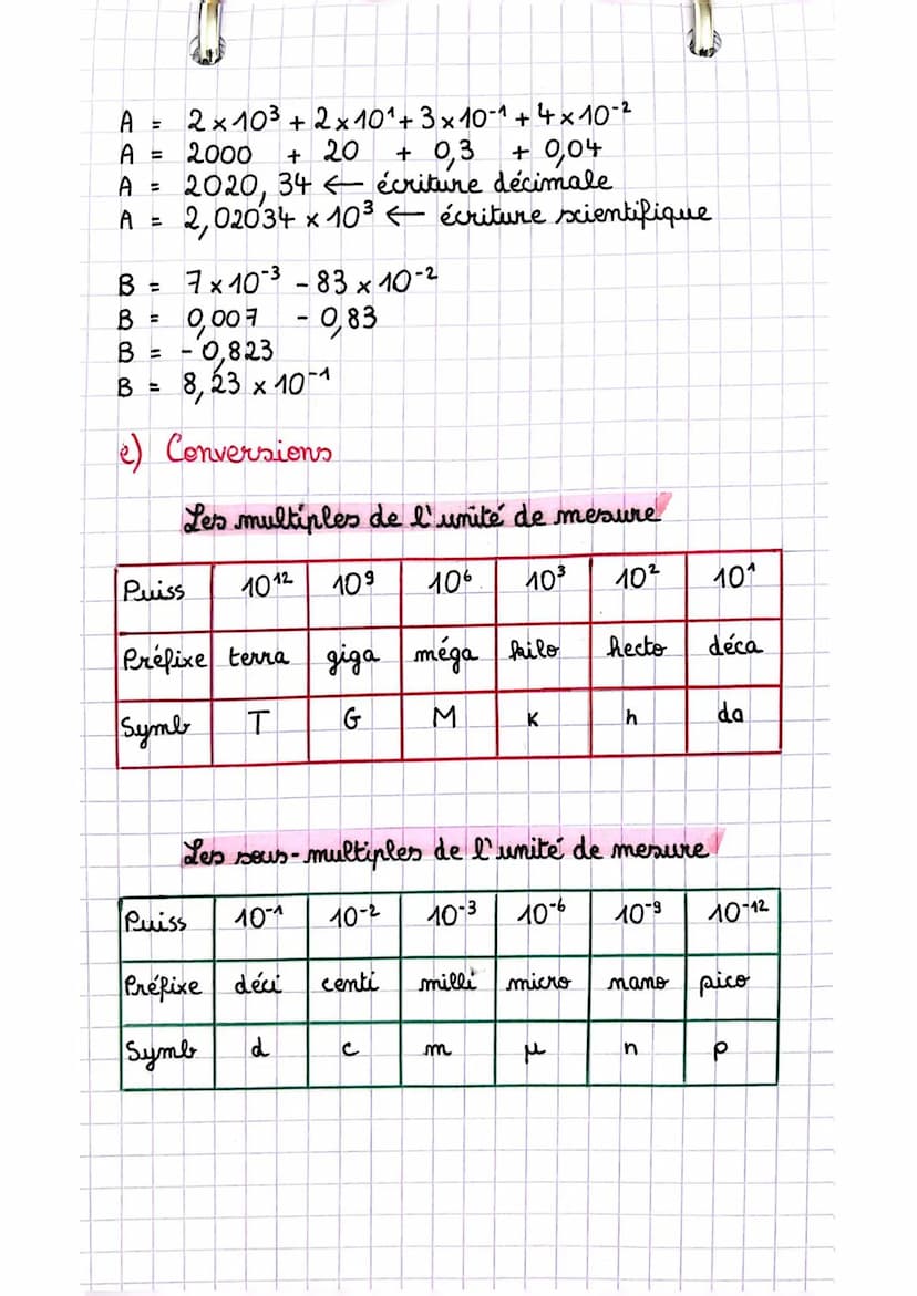 Maths
d) Calculer avec des nombres écrits avec
des puissances de 10
A = 12 × 10² x 5 x (103)² → Om regroupe les
puissances.
A = 12× 5 × 10² 