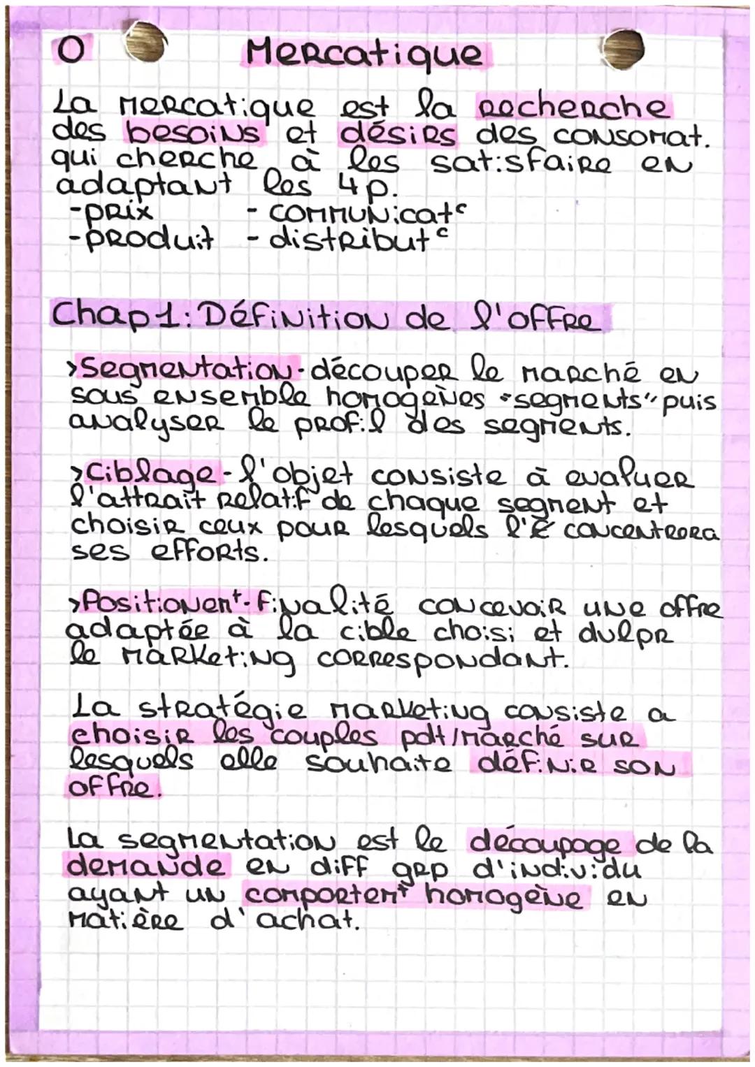 O
Mercatique
La Mercatique est la pocherche
des besoins et désirs des consorat.
qui cherche à les satisfaire en
les 4p.
- COMMUNicat
- distr