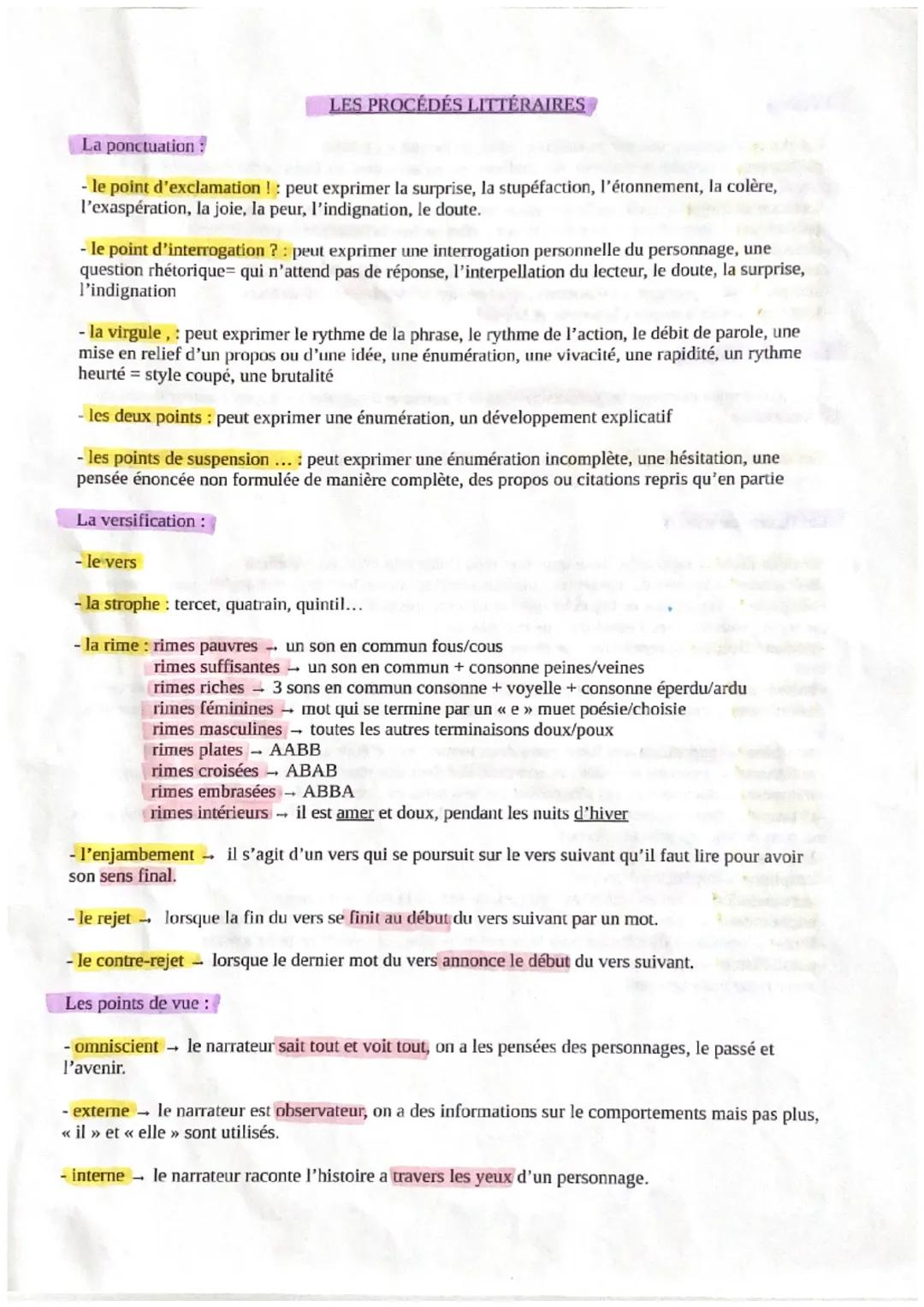 LES PROCÉDÉS LITTÉRAIRES
La ponctuation:
- le point d'exclamation!: peut exprimer la surprise, la stupéfaction, l'étonnement, la colère,
l'e