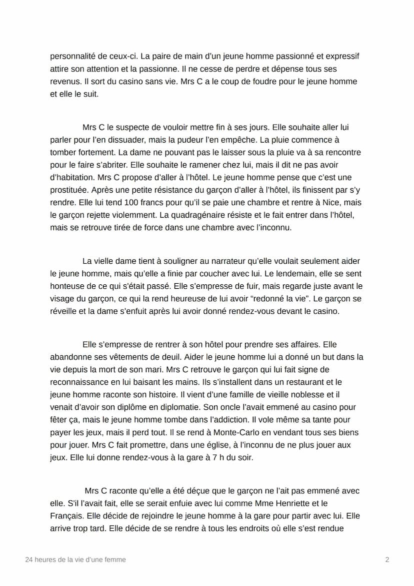24 heures de la vie d'une
femme
Stefan Zweig
Dans une pension de la Riviera, vers 1904, éclate une dispute. Un Français
arrive dans un train