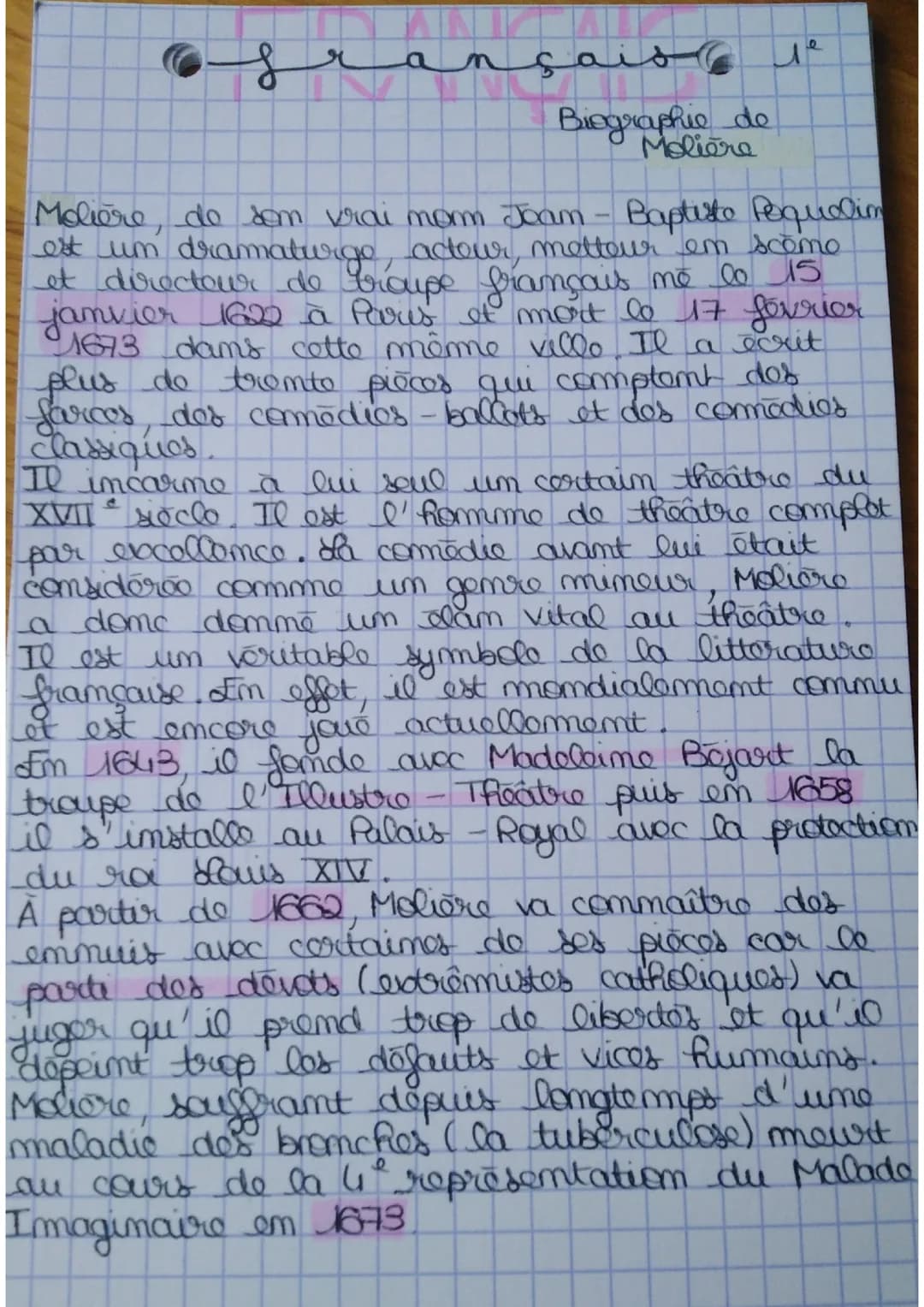 os
s
عممد
قل منم
Biographie de
Molière
Molière, de som vrai nom Jean-Baptiste Poquelin
est um dramaturgo, acteur, metteur em scome
et direct