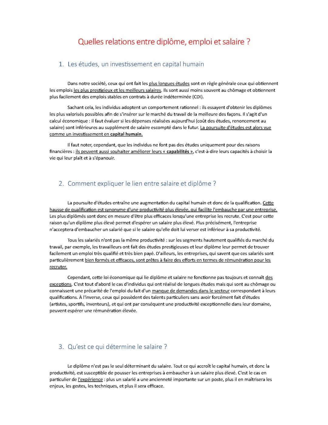Les relations entre le diplôme, l'emploie et le salaire