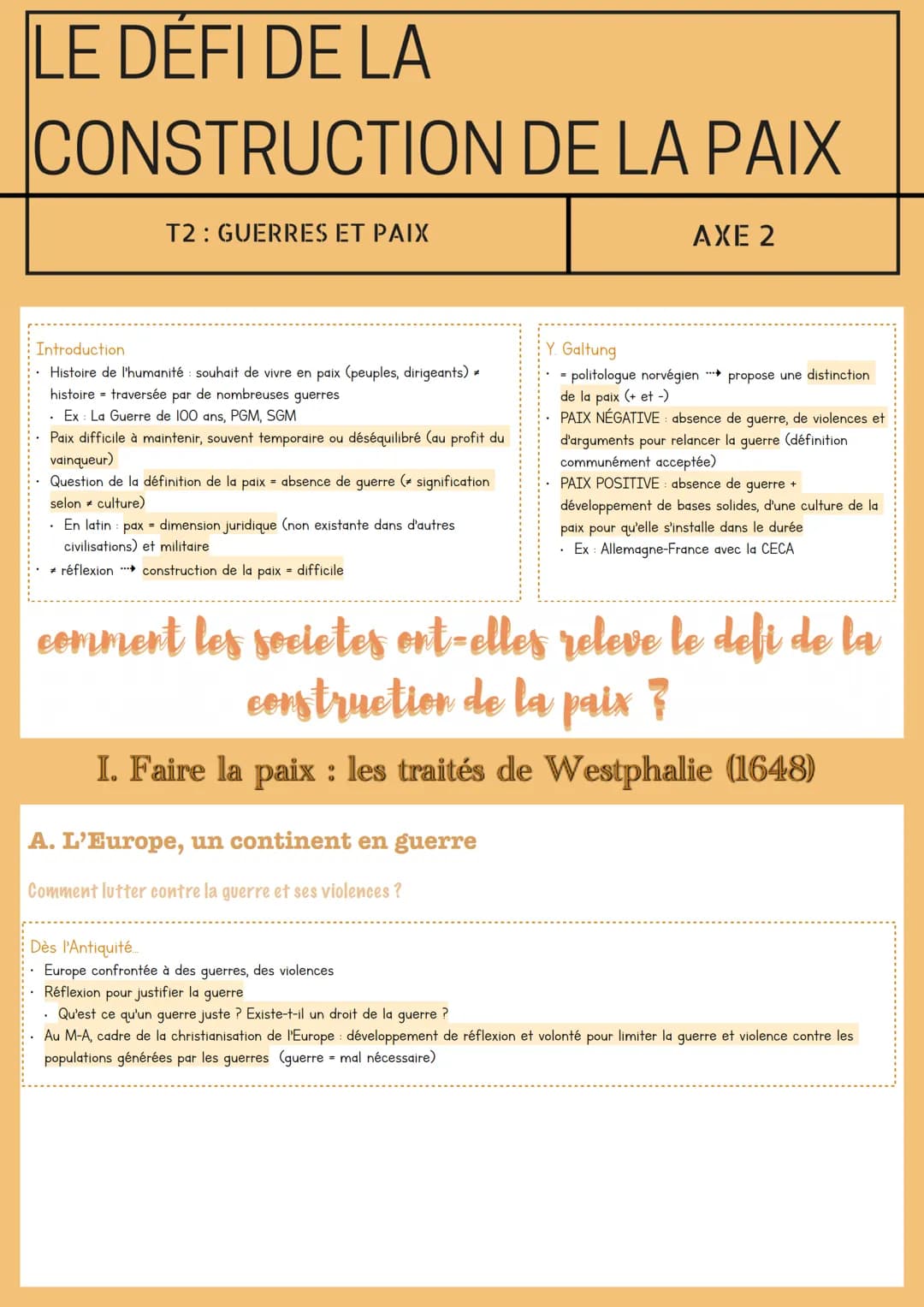 LE DÉFI DE LA
CONSTRUCTION DE LA PAIX
T2: GUERRES ET PAIX
Introduction
Histoire de l'humanité souhait de vivre en paix (peuples, dirigeants)