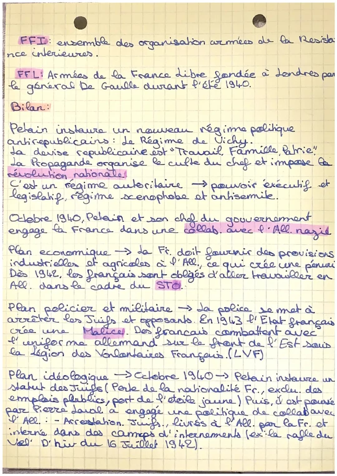 Mieleing
Séquence 4: La France dans la SGM (1340-+4).
P
Définitions:
Révolution nationale: ideologie du régime de Vichy
qui s'attache à rest