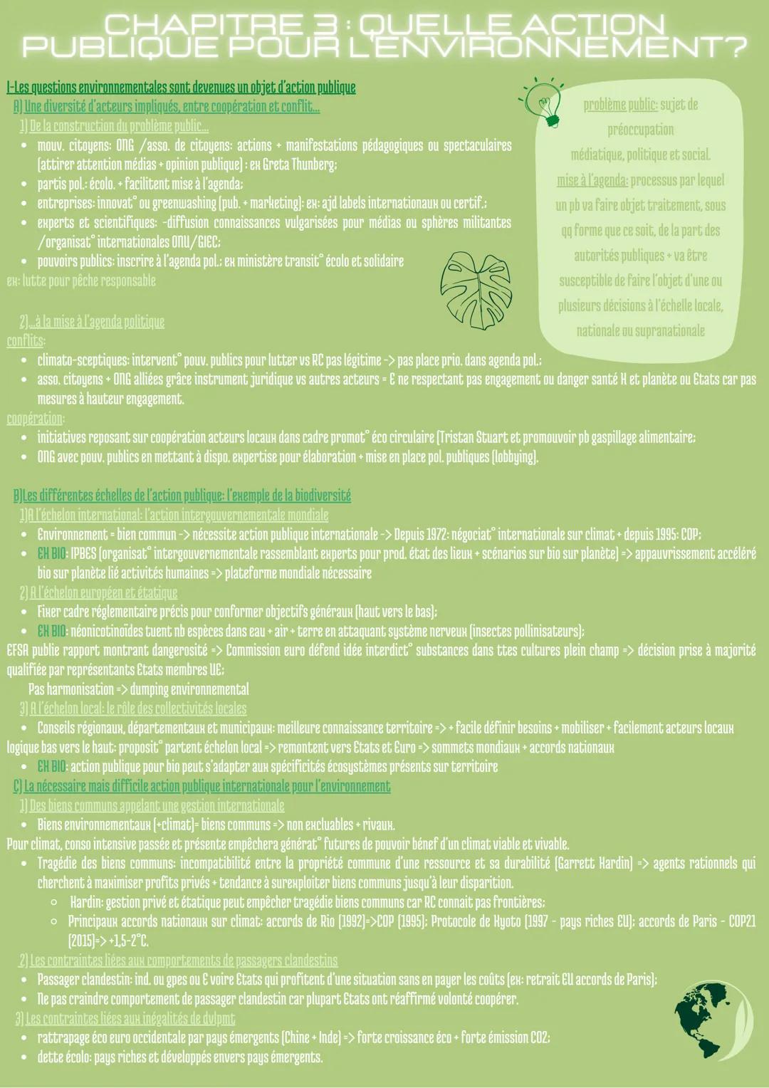 # CHAPITRE 3: QUELLE ACTION
PUBLIQUE POEA LENSAASANEMENT?

I-Les questions environnementales sont devenues un objet d'action publique
A) Une