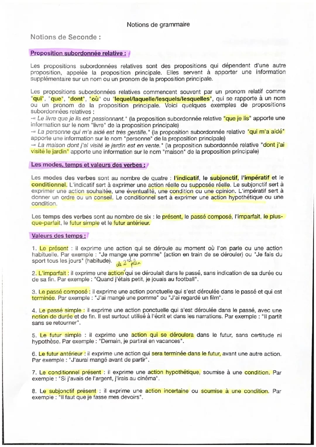 Notions de Seconde :
Notions de grammaire
Proposition subordonnée relative :
Les propositions subordonnées relatives sont des propositions q