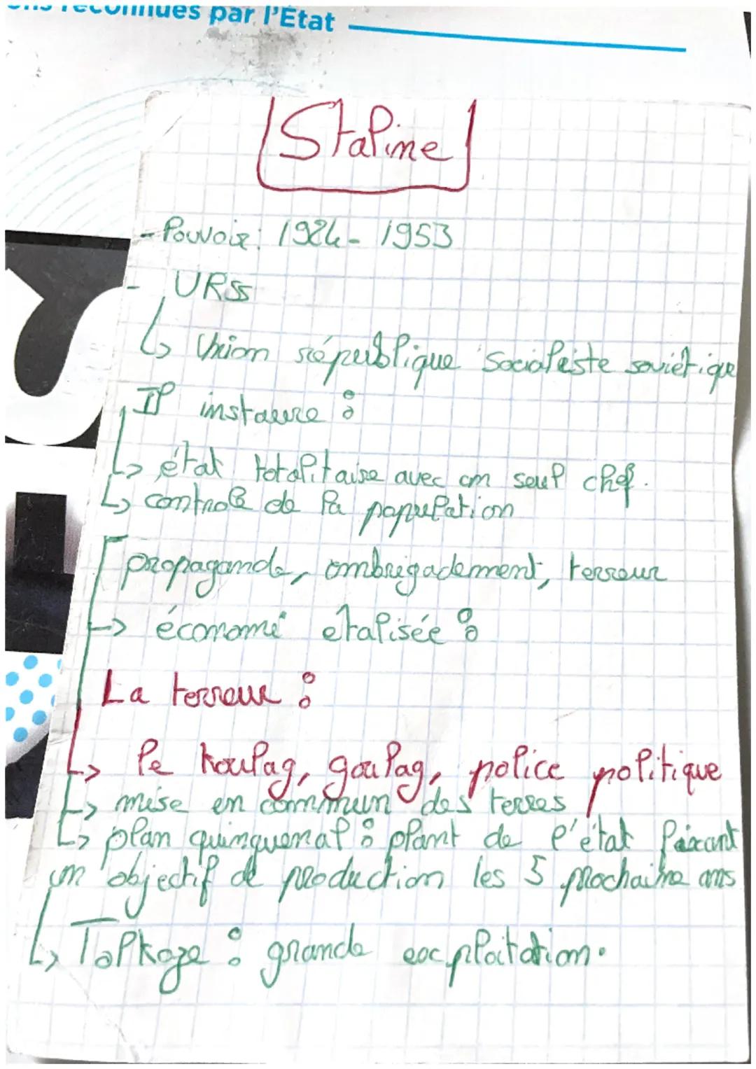 vues par l'Etat
[Staline]
- Pouvole 1984-1953
URSS
6
brion
IP instaure &
séépublique Socialeste
Socialeste soviétique
étal totalitaise avec 