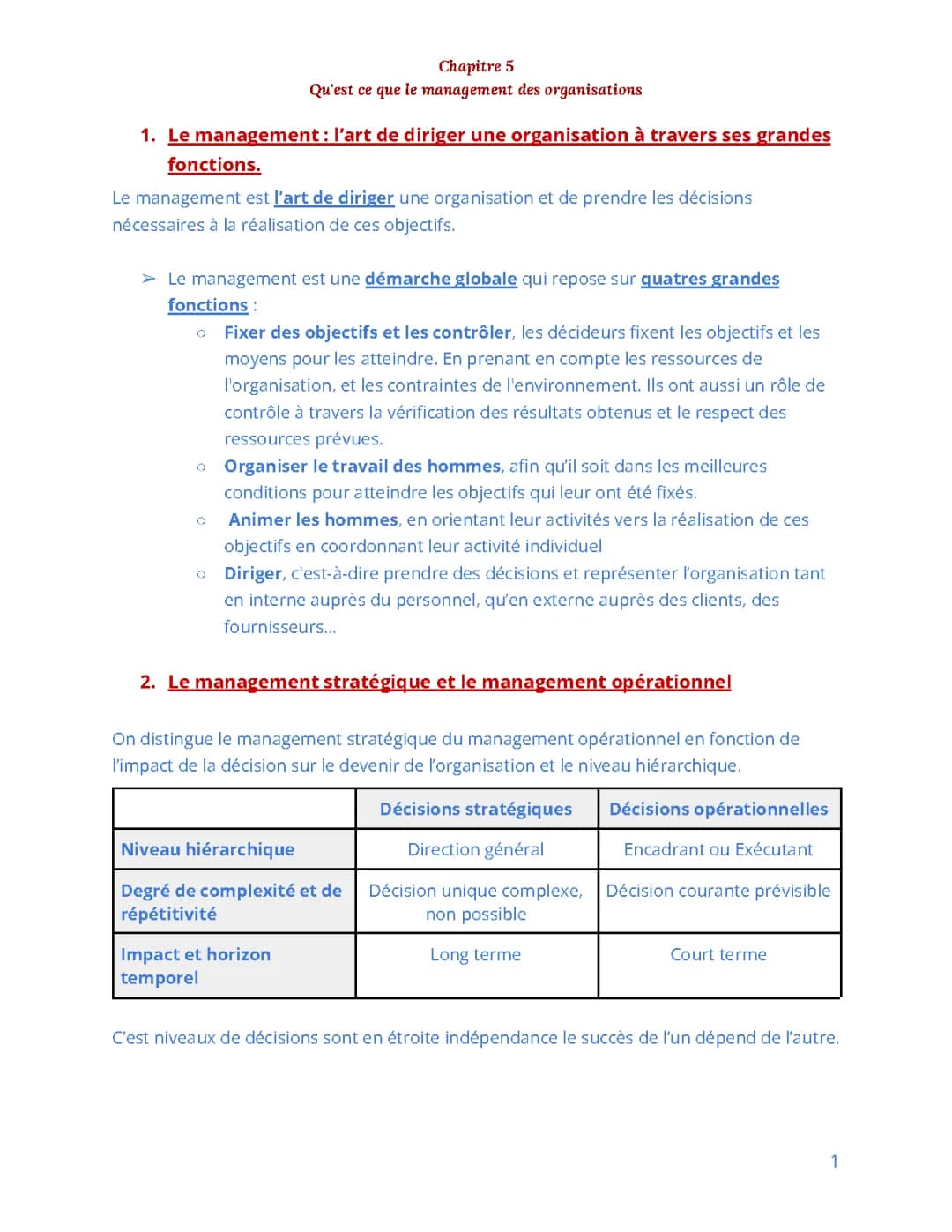 Management des Organisations PDF: Cours, Définitions et Exemples pour 1ère STMG et Master