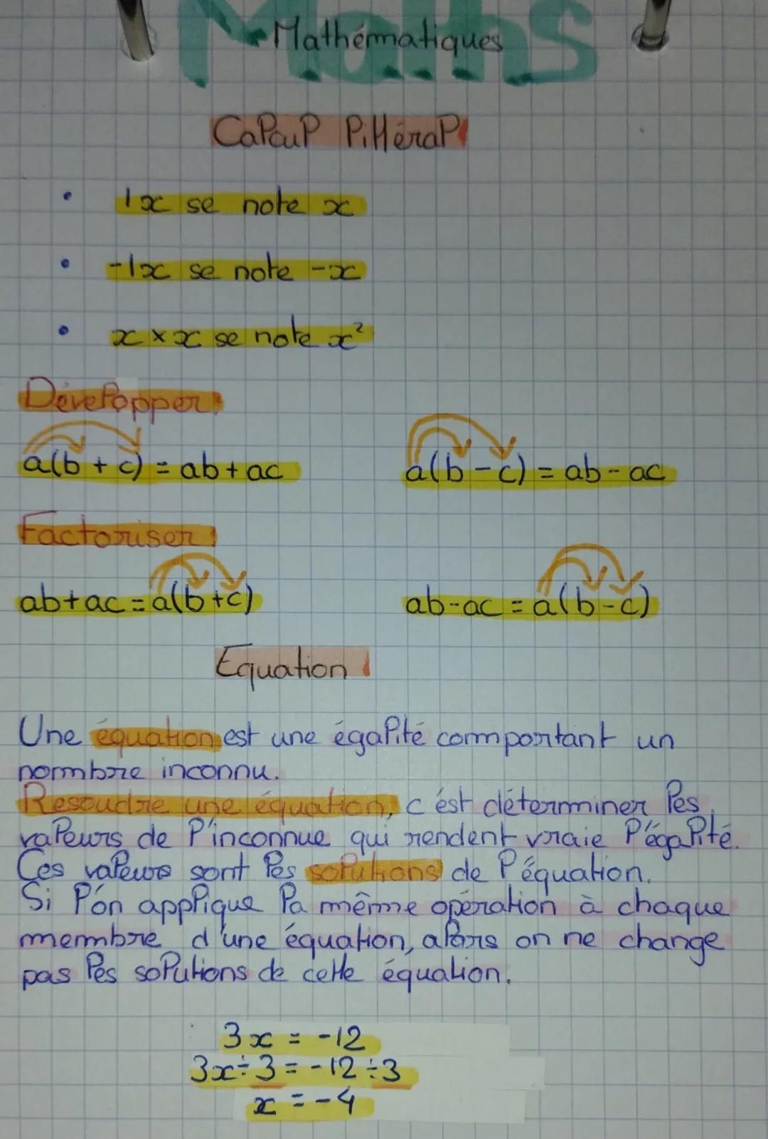 # Mathématiques

CaPaul PilleraP

*   1x se note x

*   -1x se note -x

*   x x se note $x^2$

Developper

a(b + c) = ab+ac
a(b-c) = ab-ac

