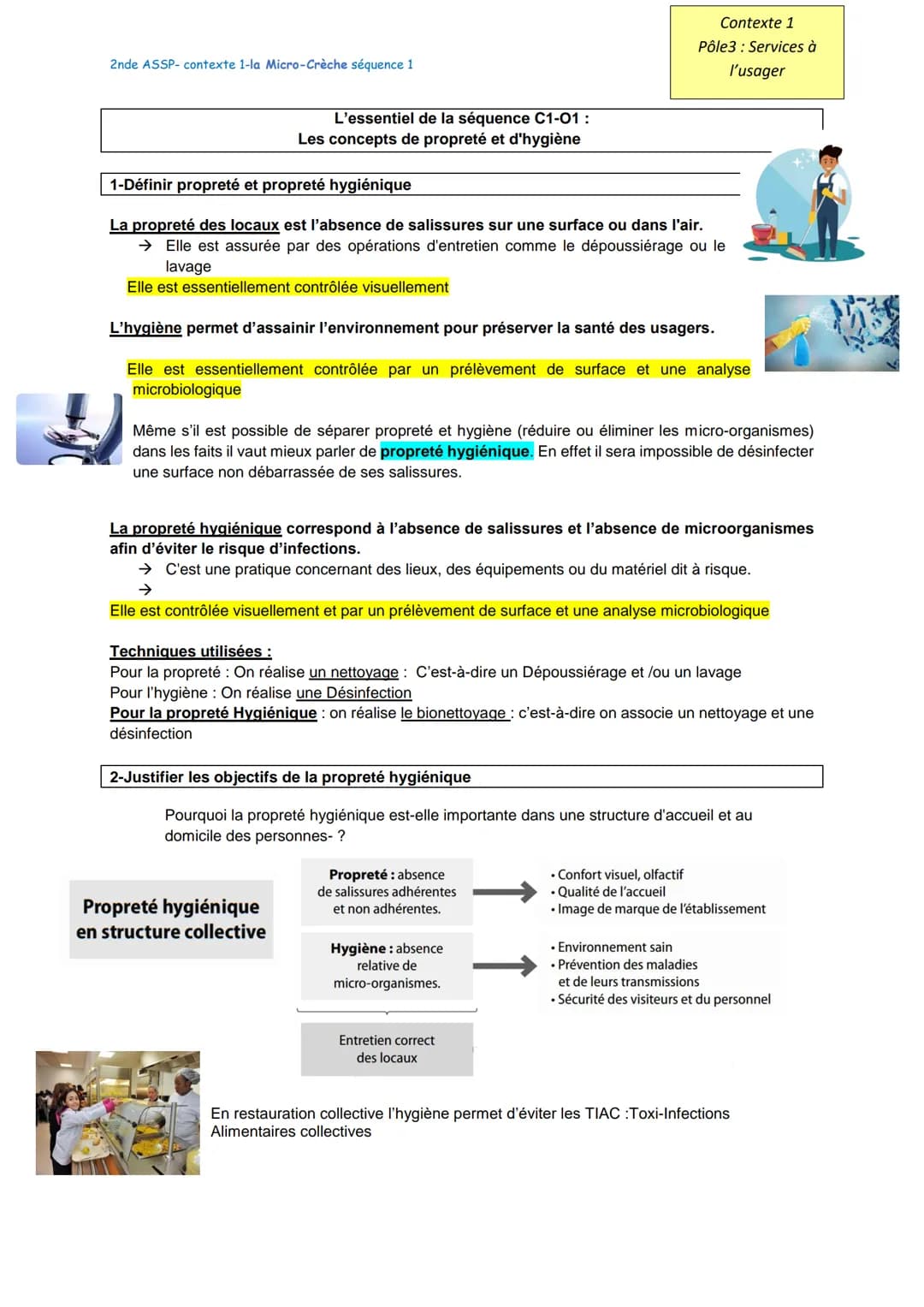 2nde ASSP- contexte 1-la Micro-Crèche séquence 1
L'essentiel de la séquence C1-01 :
Les concepts de propreté et d'hygiène
1-Définir propreté