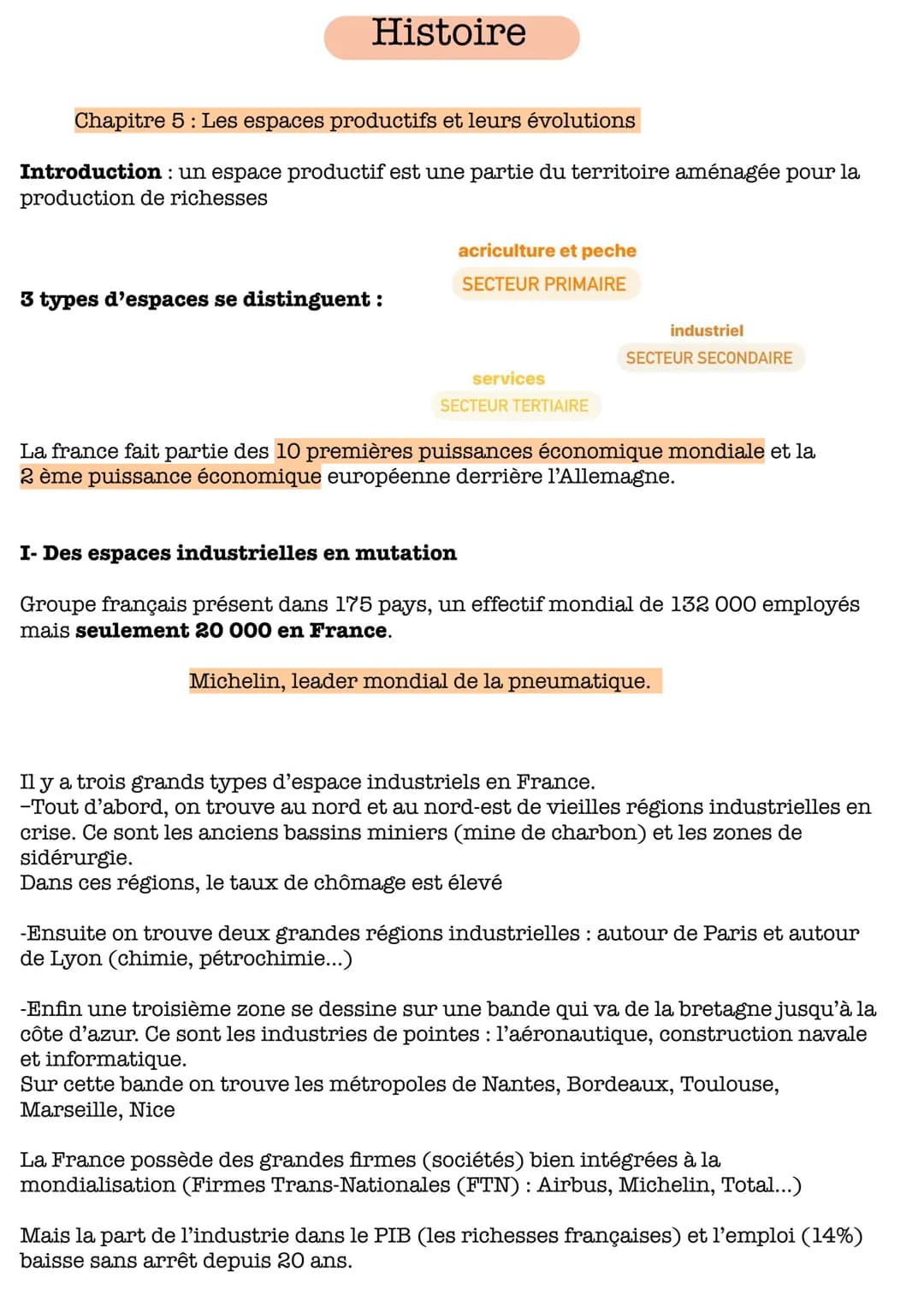 Histoire
Chapitre 5 : Les espaces productifs et leurs évolutions
Introduction : un espace productif est une partie du territoire aménagée po