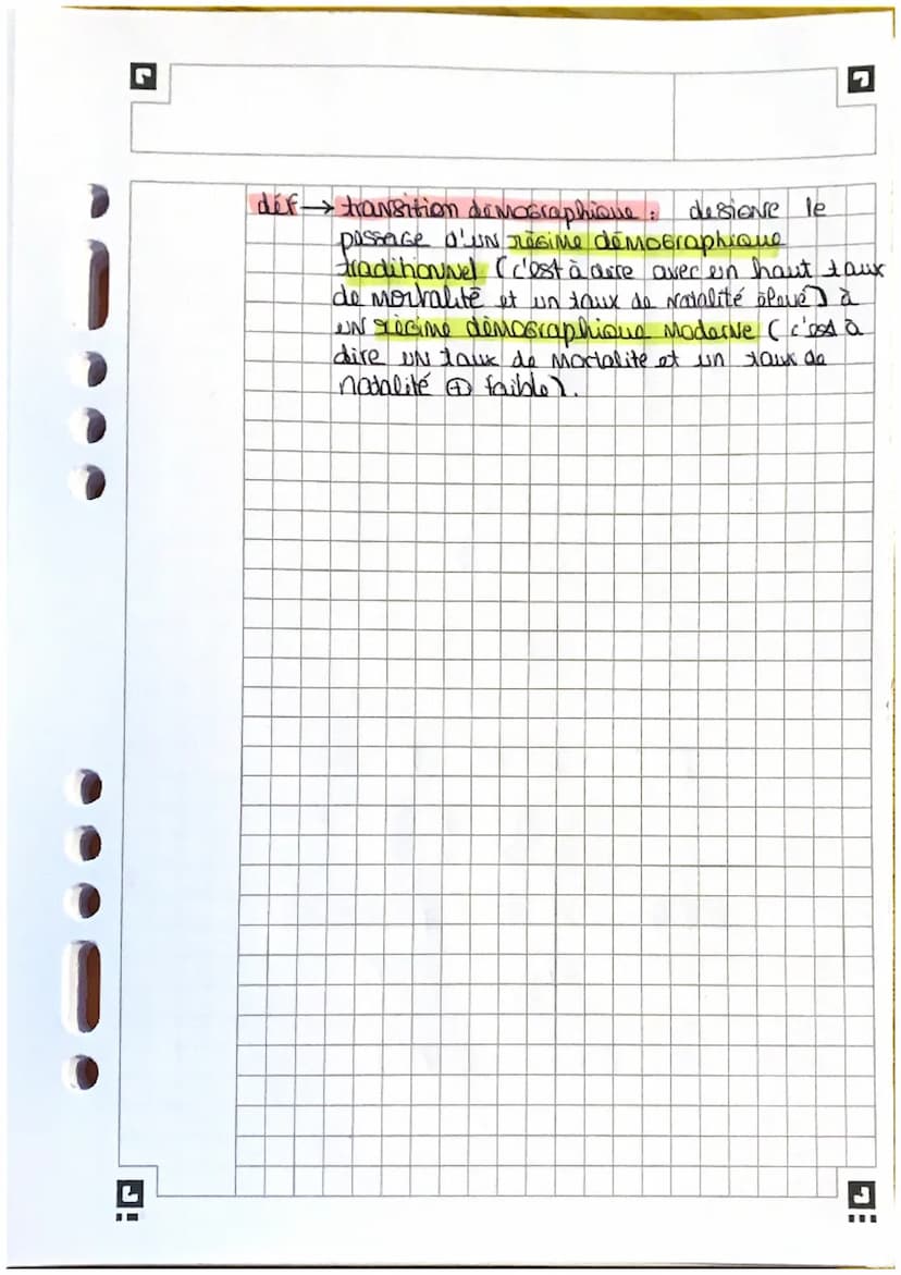J!
LA TRANSITION
DEMOGRAPHIQUE
Phasell: Ferde modalité mais mortalité
= populat augmente doucement
CAUSES: Morts infantile, accident,
Spiden