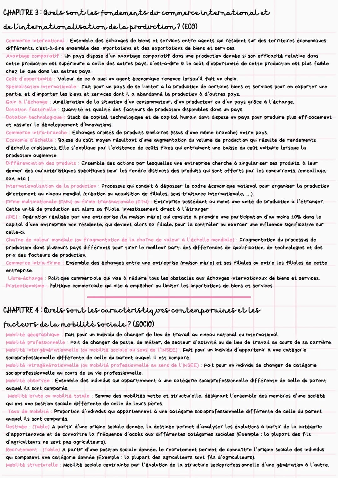 SES
Ma fiche
définitions
CHAPITRE 1: Quels sont les sources et les défis de la croissance
économique? (ECO)
Croissance économique La croissa