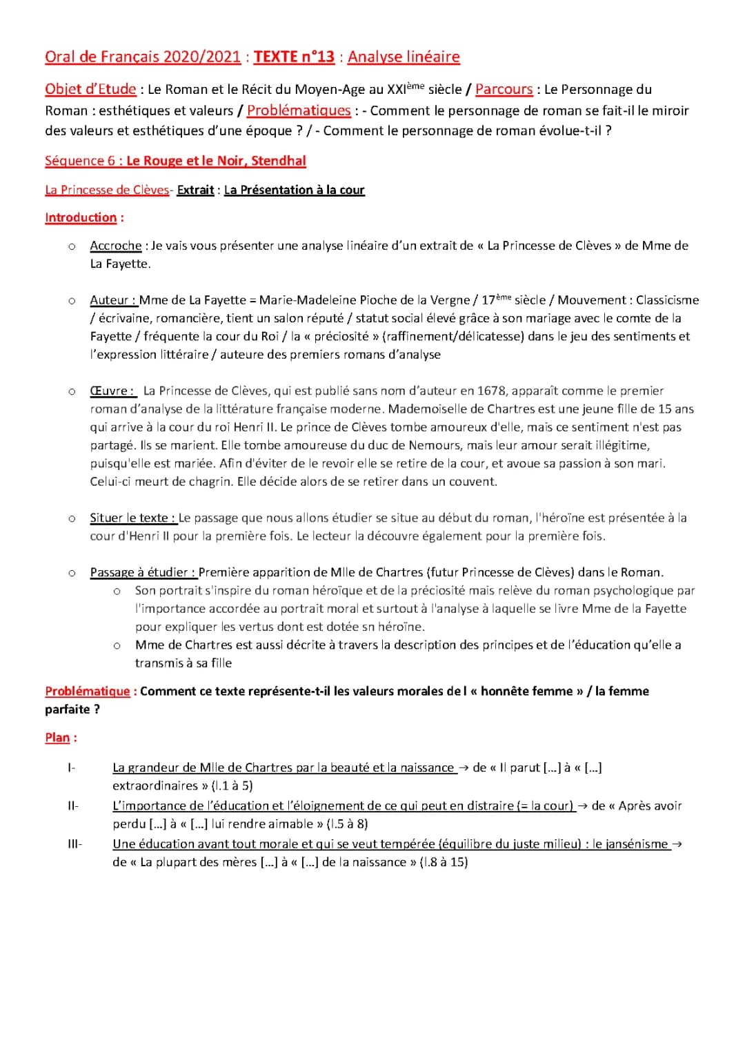 Analyse Linéaire La Princesse de Clèves : Scène du Bal et Personnages