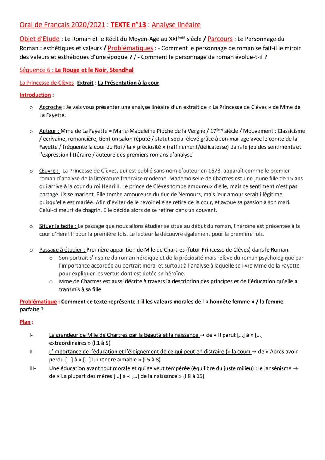 Oral de Français 2020/2021: TEXTE n°13: Analyse linéaire
Objet d'Etude : Le Roman et le Récit du Moyen-Age au XXIème siècle / Parcours : Le 