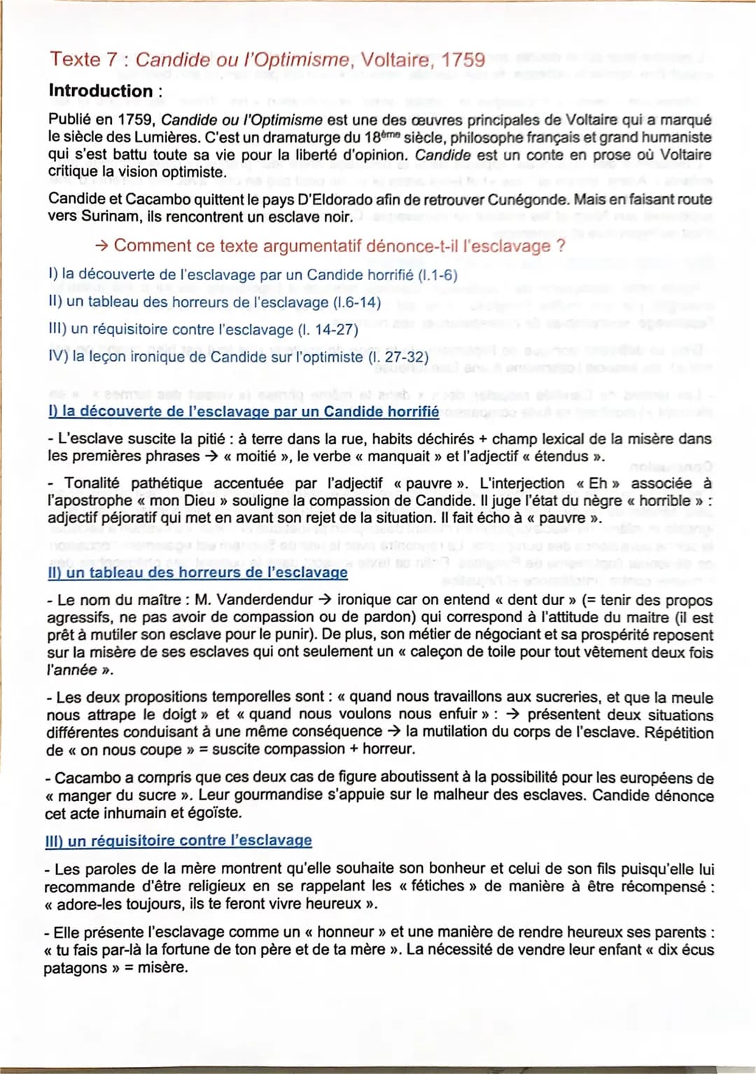 Texte 7: Candide ou l'Optimisme, Voltaire, 1759
Introduction :
Publié en 1759, Candide ou l'Optimisme est une des oeuvres principales de Vol