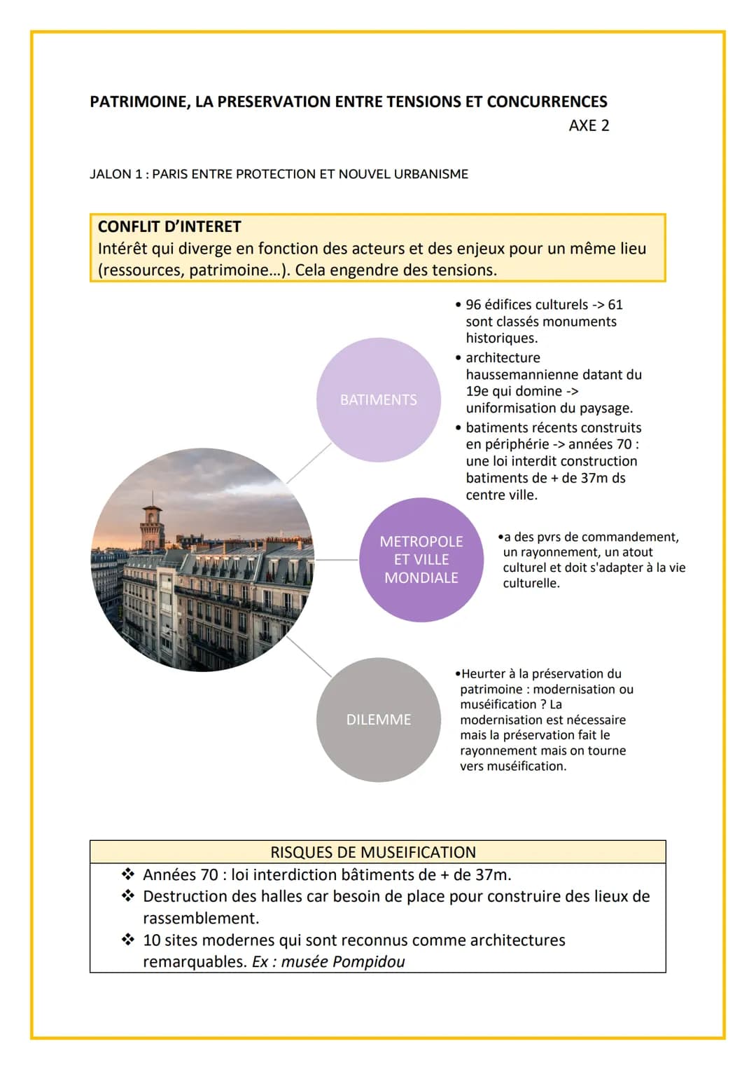 PATRIMOINE, LA PRESERVATION ENTRE TENSIONS ET CONCURRENCES
JALON 1: PARIS ENTRE PROTECTION ET NOUVEL URBANISME
CONFLIT D'INTERET
Intérêt qui