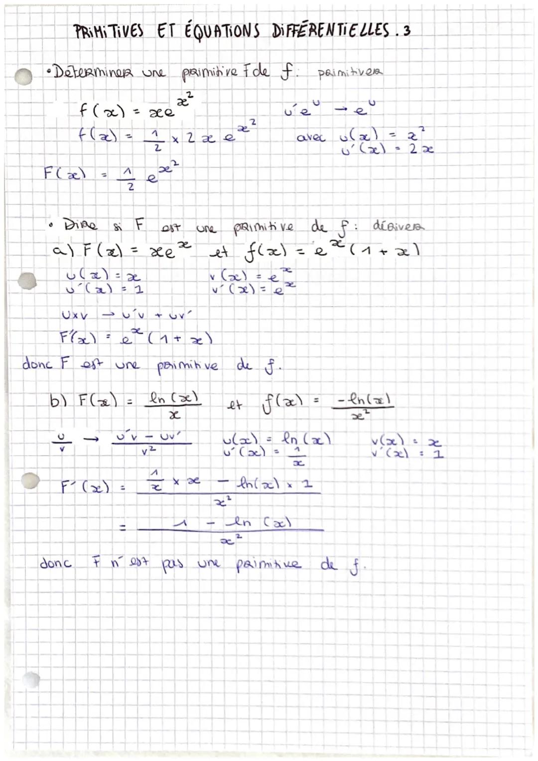 # PRIMITIVES ET ÉQUATIONS DIFFÉRENTIELLES. 1

I- Operations

1) Fonctions de Déférence

| f(x) | PRI miti ve F (el |
|---|---|
| $k$ | $kx +