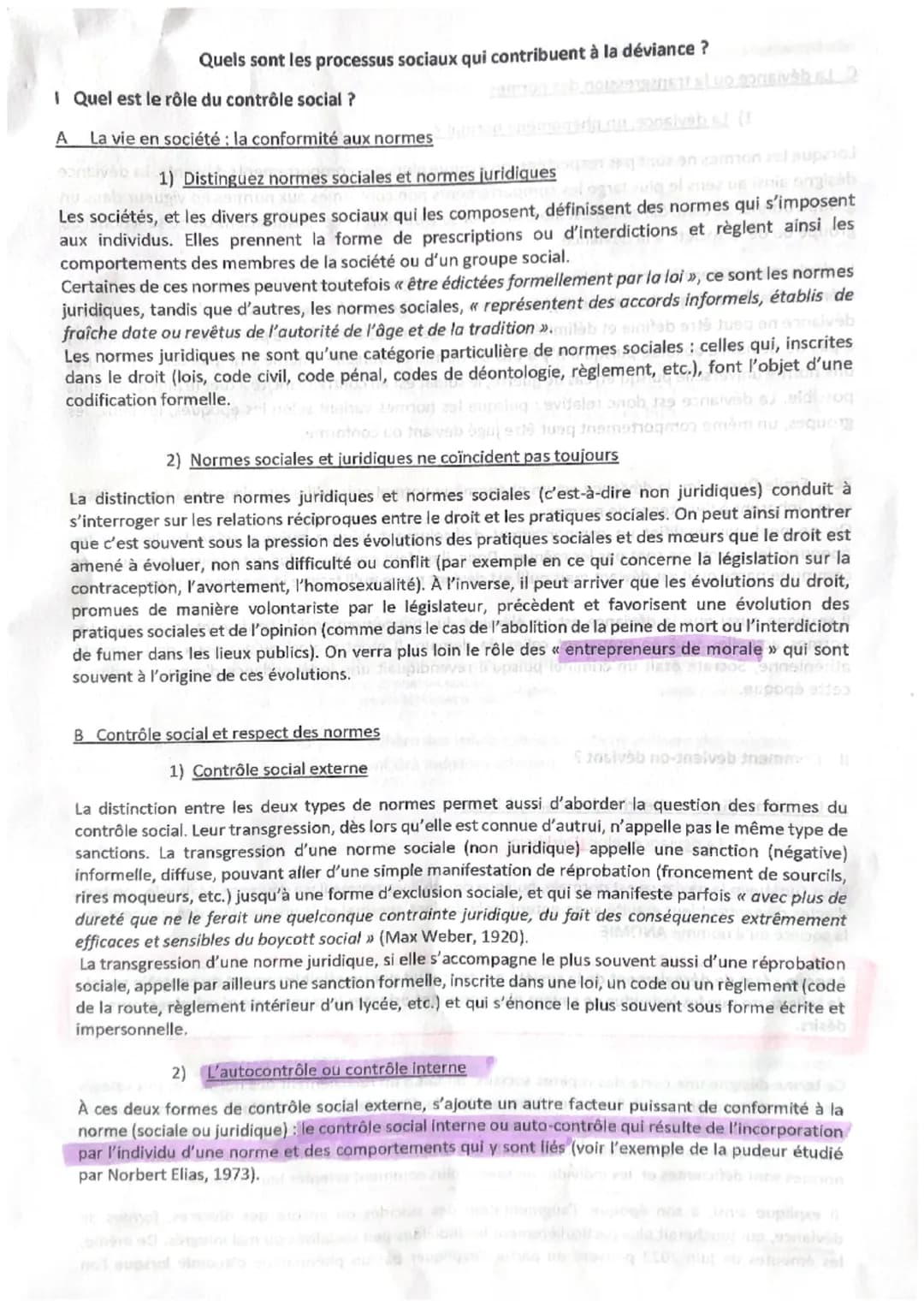Quels sont les processus sociaux qui contribuent à la déviance ?
1 Quel est le rôle du contrôle social?
A La vie en société : la conformité 