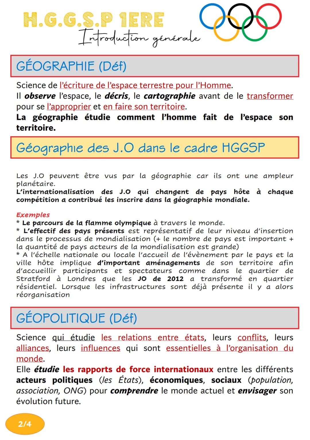 H.G.G.S.P 1ERE
Introduction générale
о
Jeux Olympique modernes crées en 1896 par Pierre de Coubertin.
De nos jours la plus grande compétitio