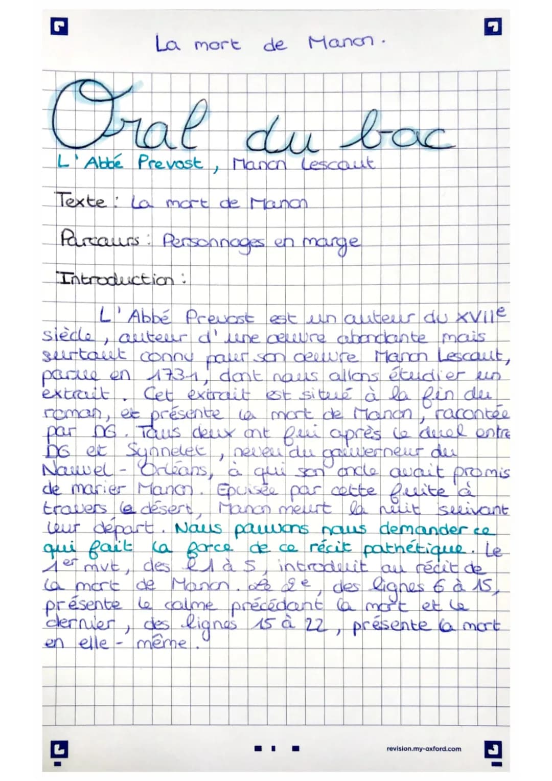 Analyse linéaire La Mort de Manon Lescaut PDF: texte et conclusion