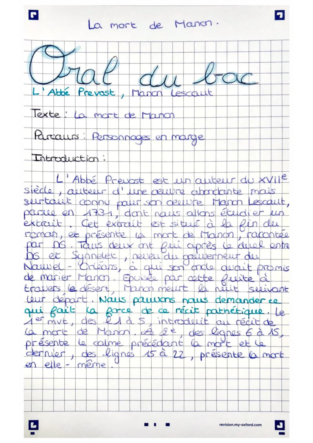 L
La mort
Oral du bac
L'Abbé Prevost
Manon Lescaut
Texte: La mort de Manch
L
de Manon.
+
Parcours: Personnages en marge
Introduction
:
siècl