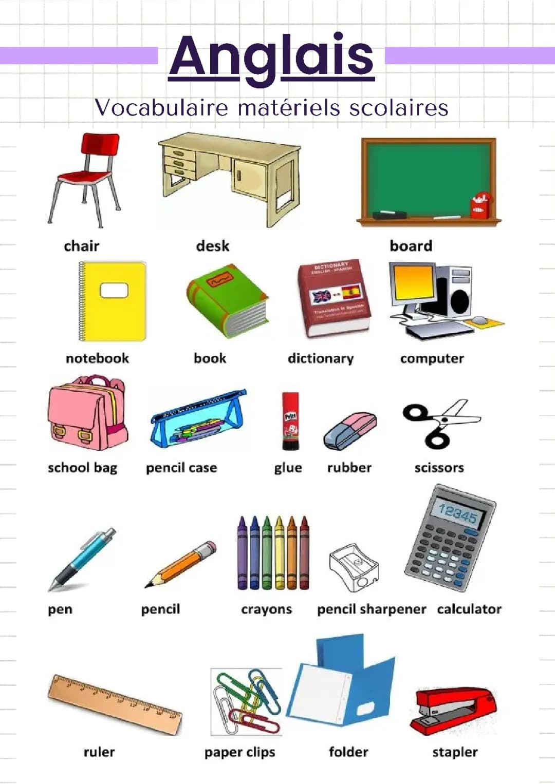 Matériels scolaire - Anglais