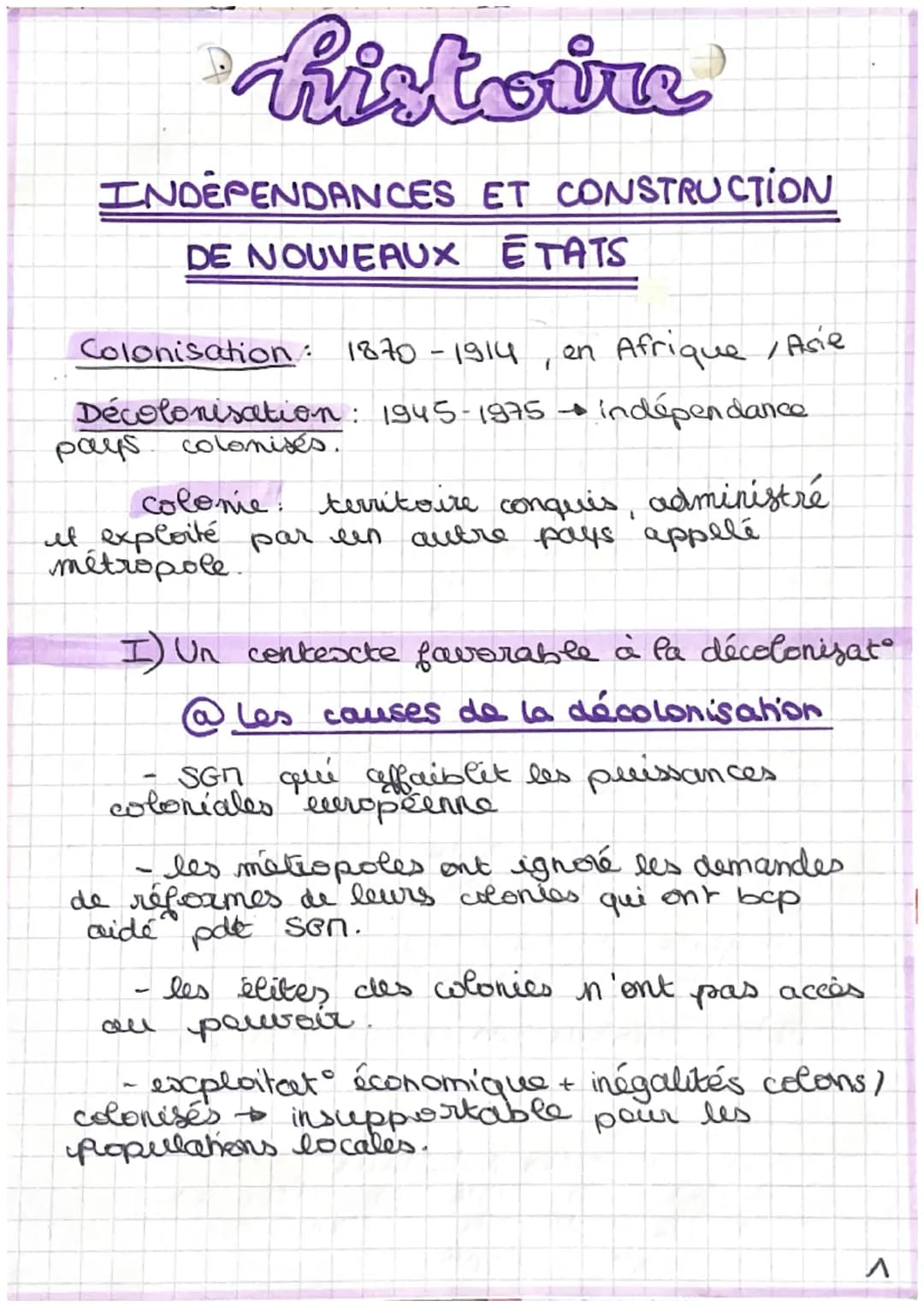 histoire
INDEPENDANCES ET CONSTRUCTION
DE NOUVEAUX
ETATS
Colonisation: 1870-1914
, en Afrique, Asie
pays colonises.
Décolonisation: 1945-197