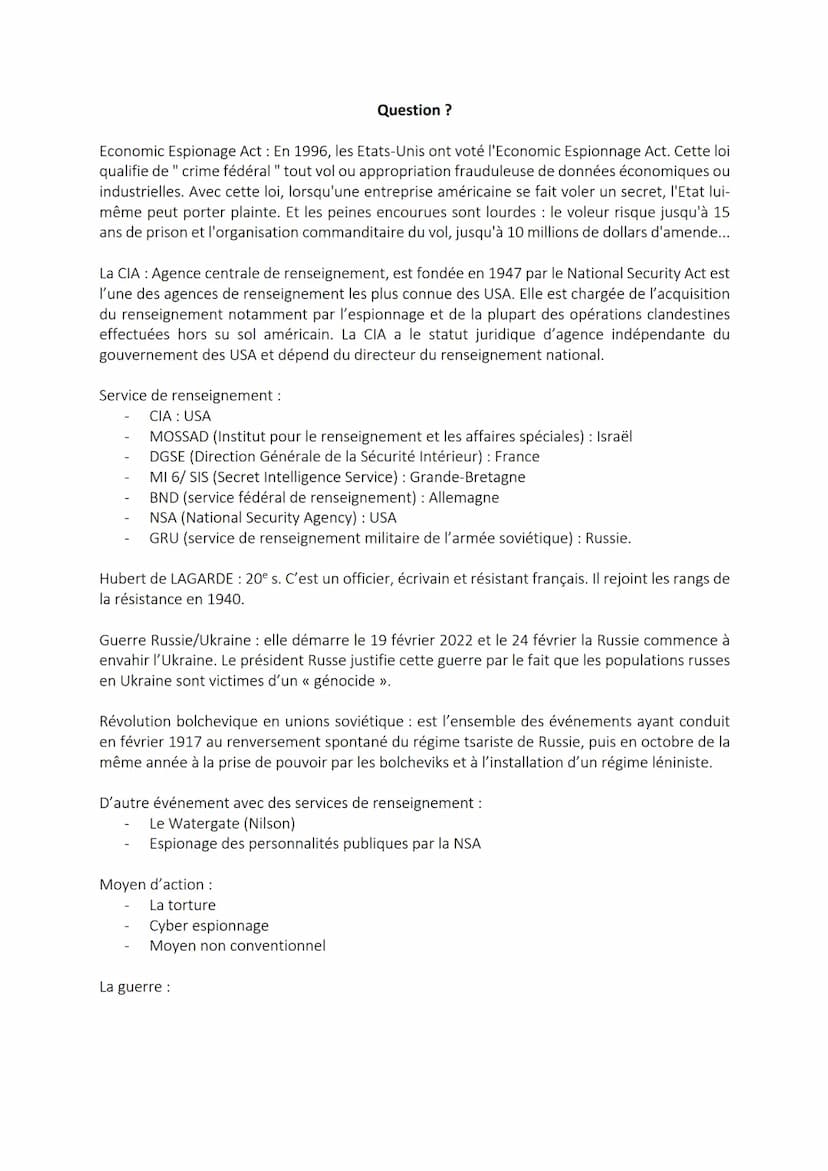 Les services de renseignement sont-ils des clés dans les relations internationales ?
J'ai choisi d'aborder le sujet des services de renseign