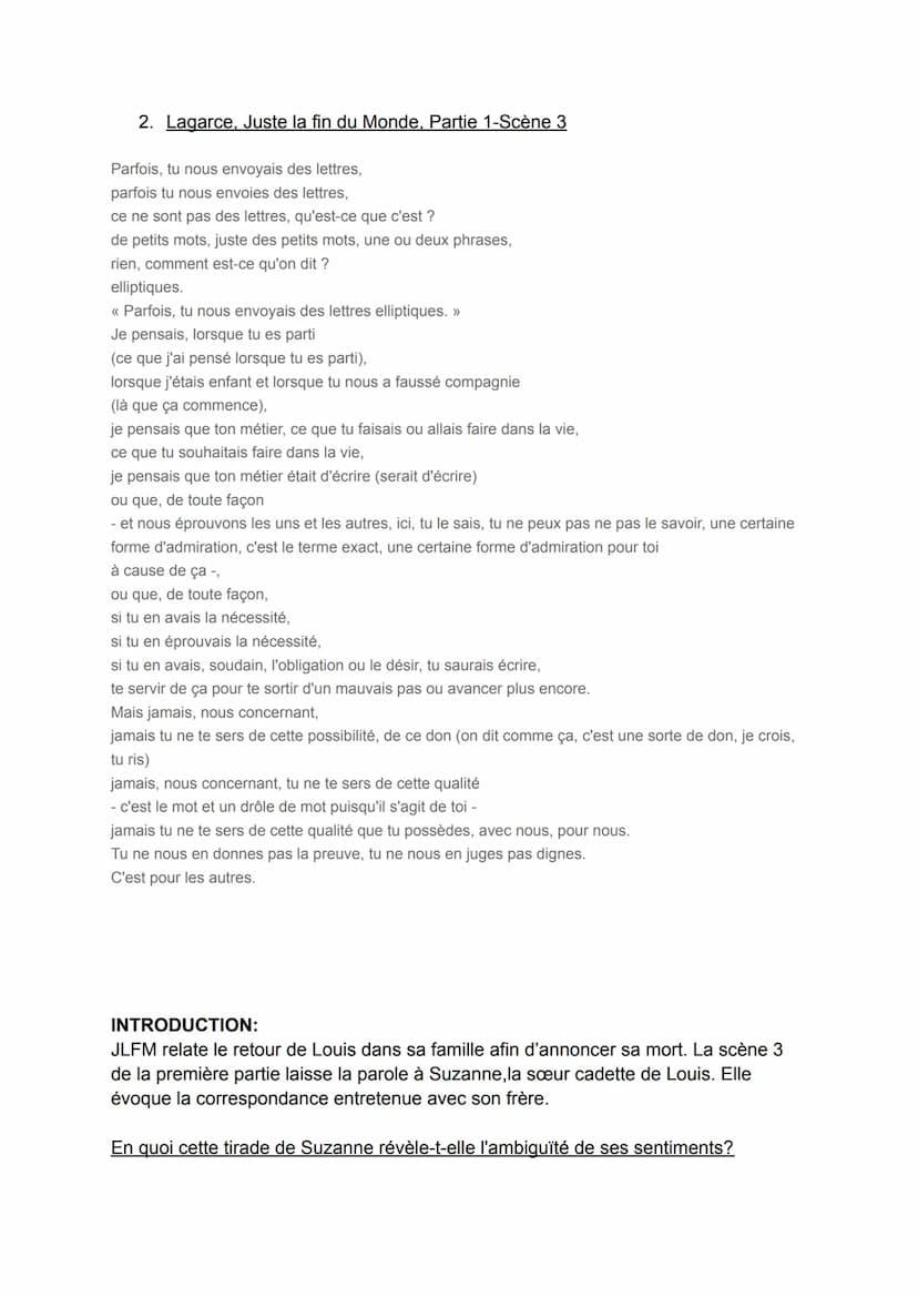 I.LE THÉÂTRE
ORAL DE FRANÇAIS SESSION 2023
1. Lagarce, Juste la fin du Monde, Prologue.
LOUIS. - Plus tard, l'année d'après
- j'allais mouri