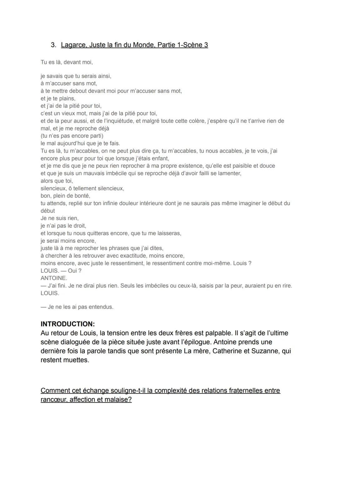 I.LE THÉÂTRE
ORAL DE FRANÇAIS SESSION 2023
1. Lagarce, Juste la fin du Monde, Prologue.
LOUIS. - Plus tard, l'année d'après
- j'allais mouri