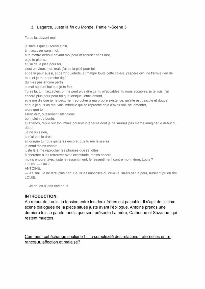 I.LE THÉÂTRE
ORAL DE FRANÇAIS SESSION 2023
1. Lagarce, Juste la fin du Monde, Prologue.
LOUIS. - Plus tard, l'année d'après
- j'allais mouri