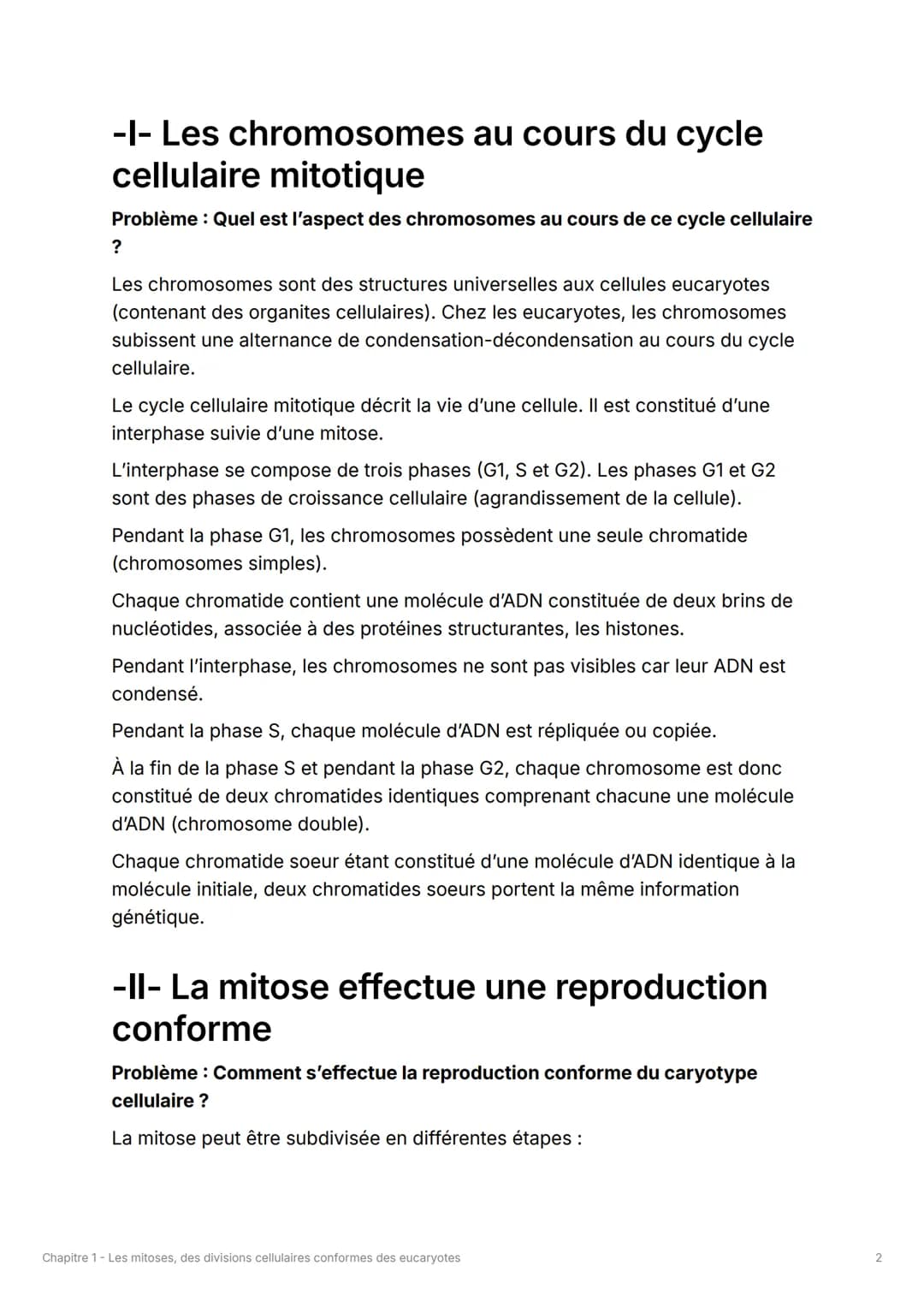 Chapitre 1 - Les mitoses, des
divisions cellulaires conformes
des eucaryotes
À savoir
•
Comprendre au niveau moléculaire la réplication semi