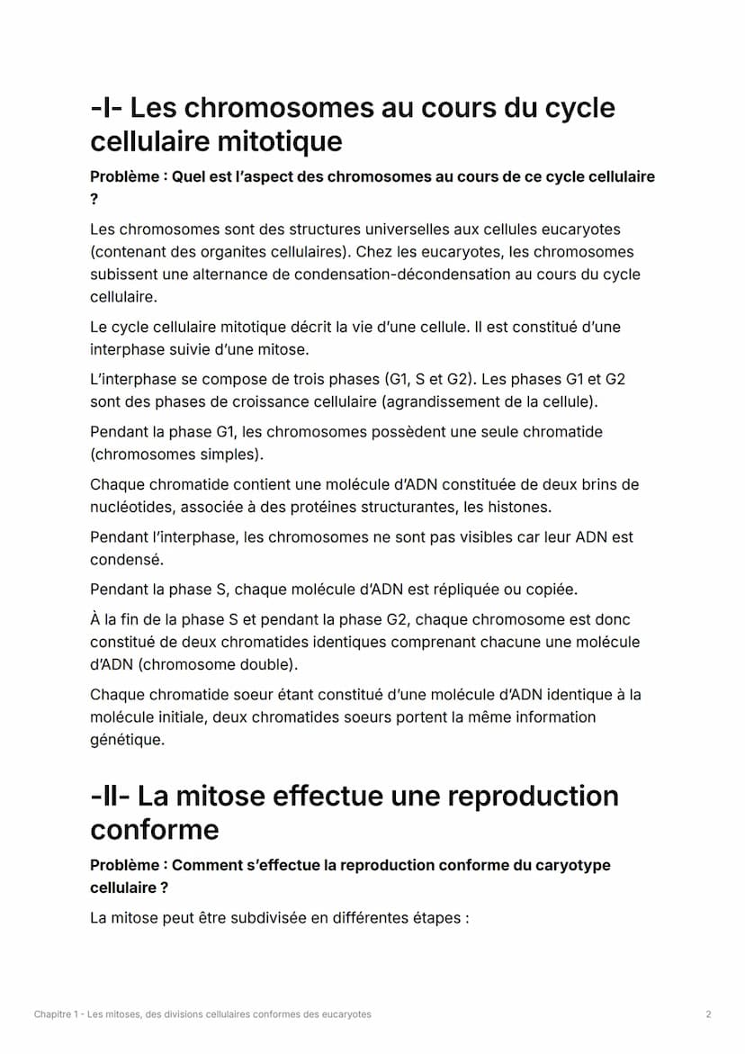 Chapitre 1 - Les mitoses, des
divisions cellulaires conformes
des eucaryotes
À savoir
•
Comprendre au niveau moléculaire la réplication semi